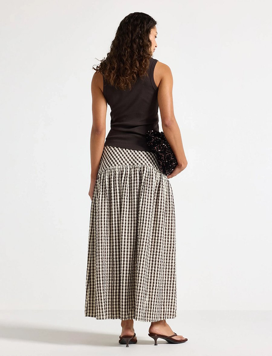 Lindex - Midi skirt in seersucker - midiseelikud - dark brown - 3