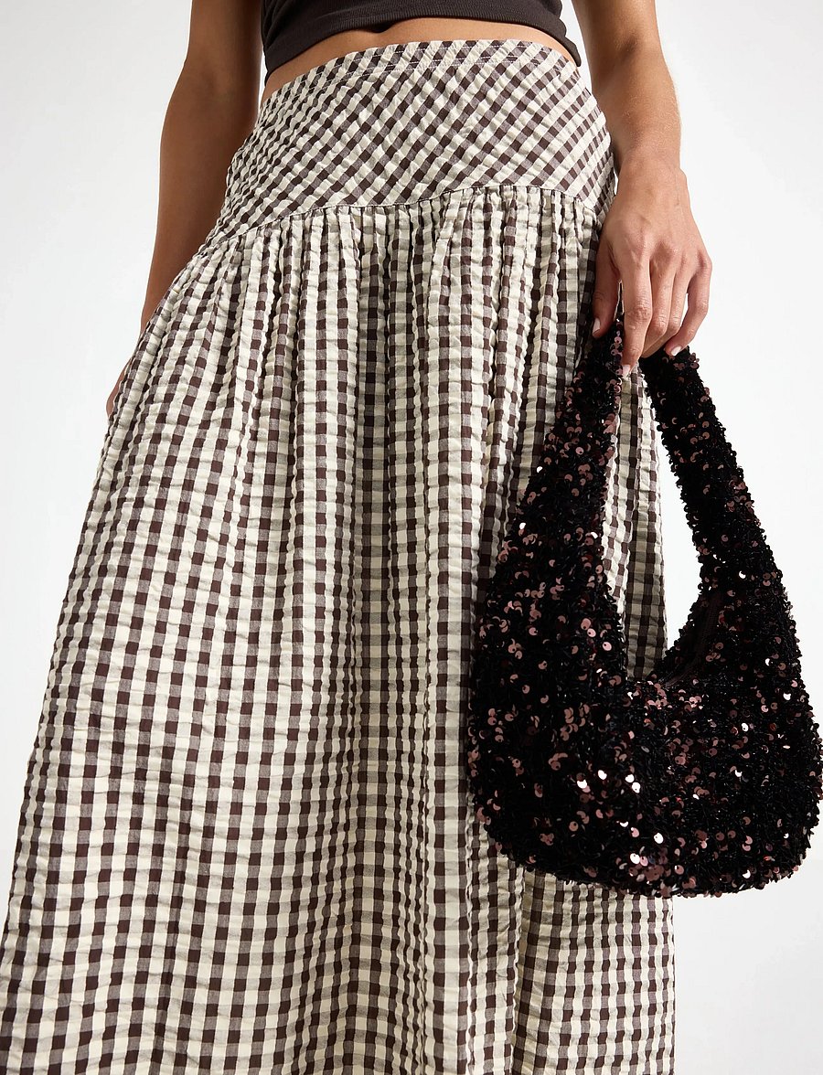 Lindex - Midi skirt in seersucker - midiseelikud - dark brown - 4