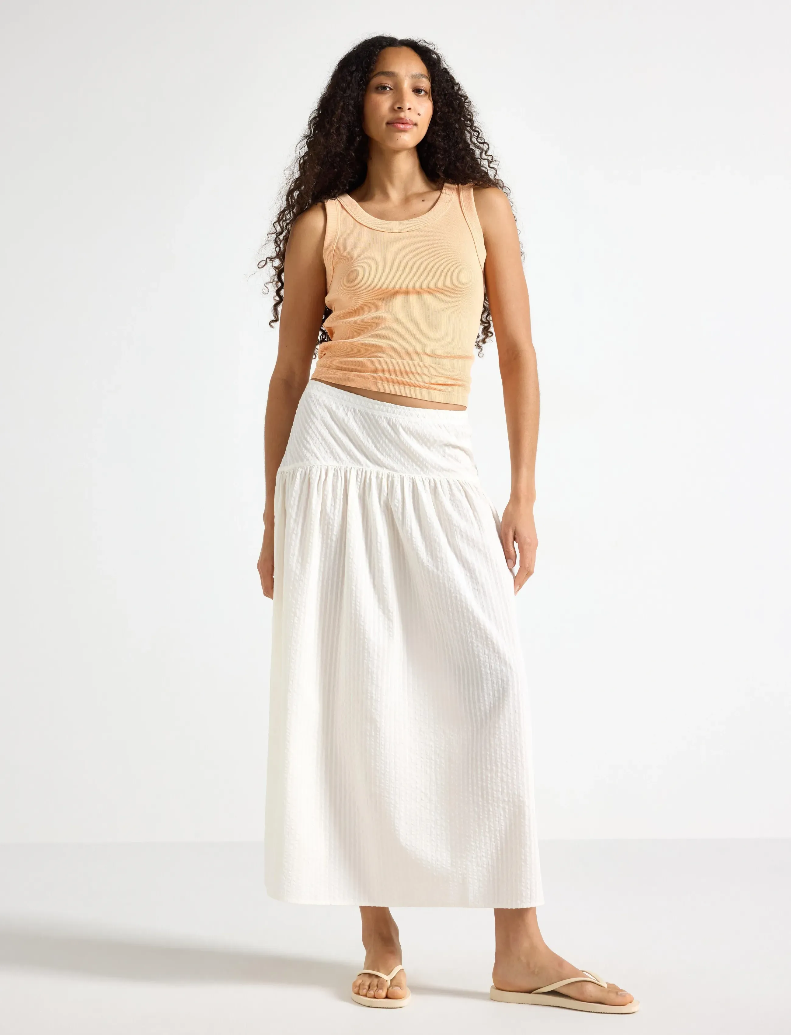 Lindex Midi skirt in seersucker - Midi nederdele - LIGHT WHITE / cream