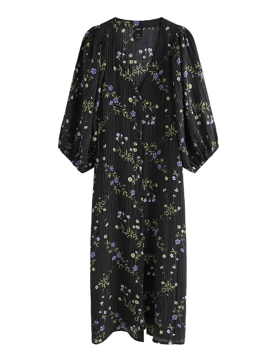 Lindex - Long-sleeved midi dress - skjortklänningar - black - 1