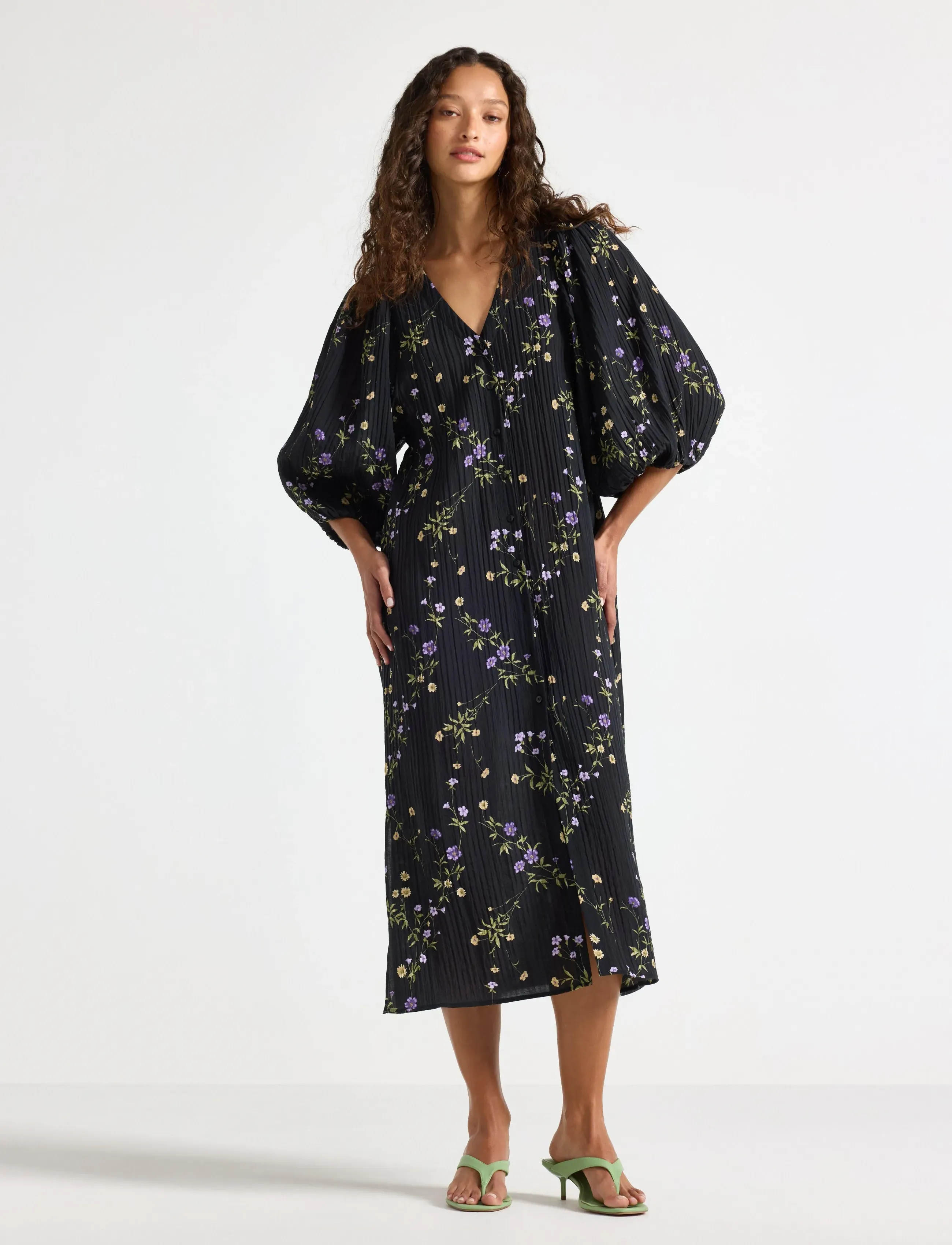 Lindex Long-Sleeved Midi Dress, S, Black, Kjoler > Knælange Og Midi, Dame