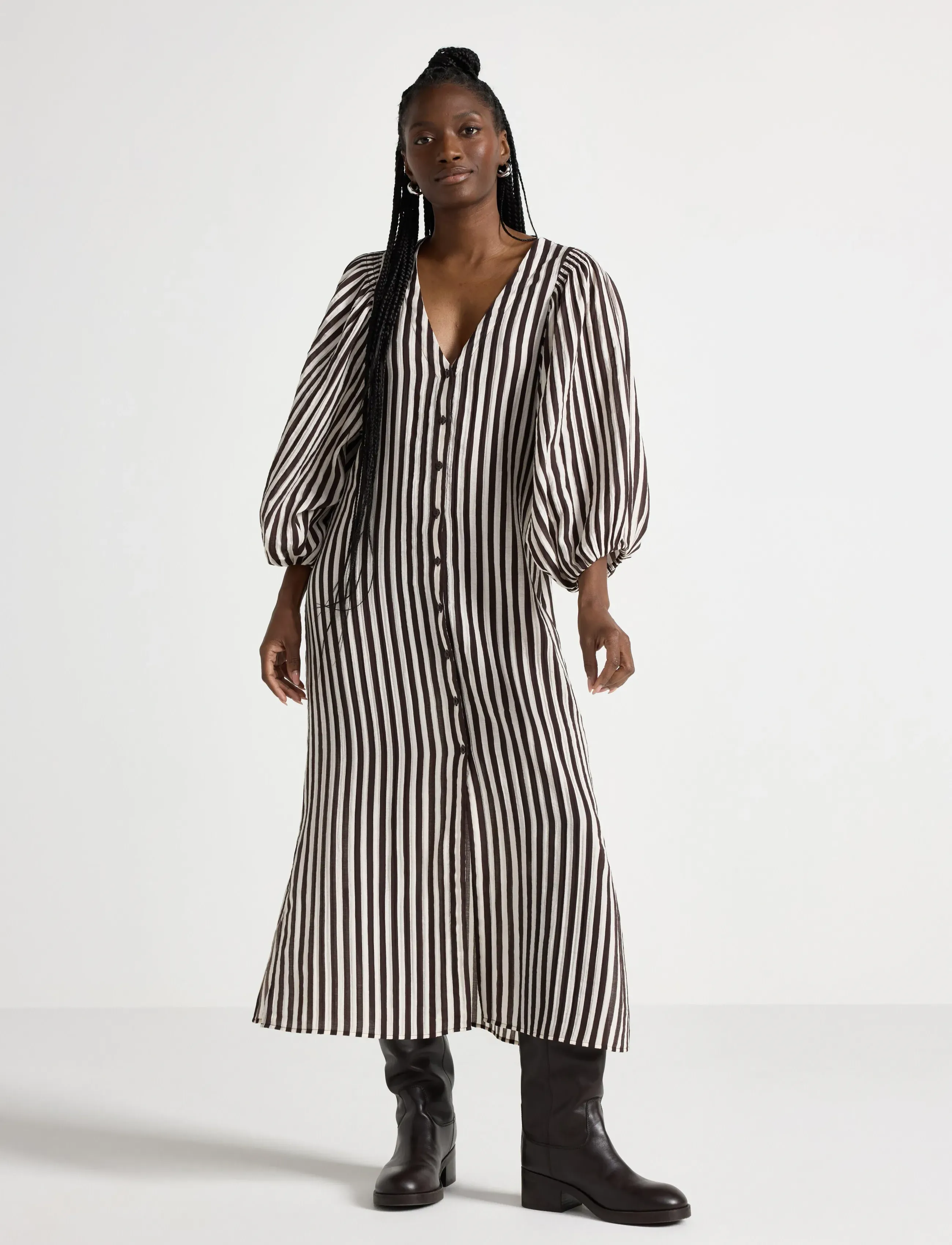 Lindex Long-Sleeved Midi Dress, XXL, Brown, Kjoler > Knælange Og Midi, Dame