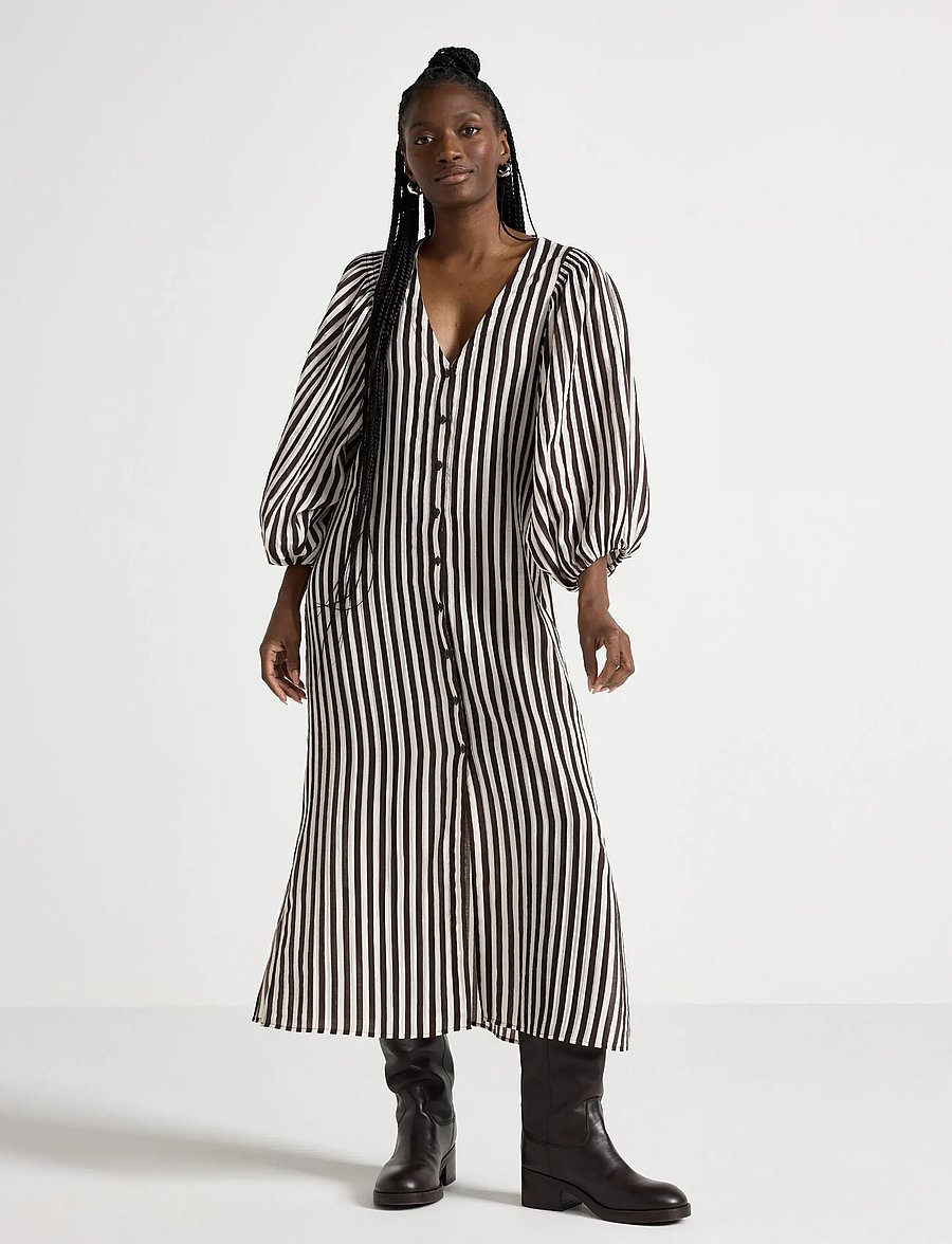 Lindex - Long-sleeved midi dress - hemdkleider - dark brown - 0