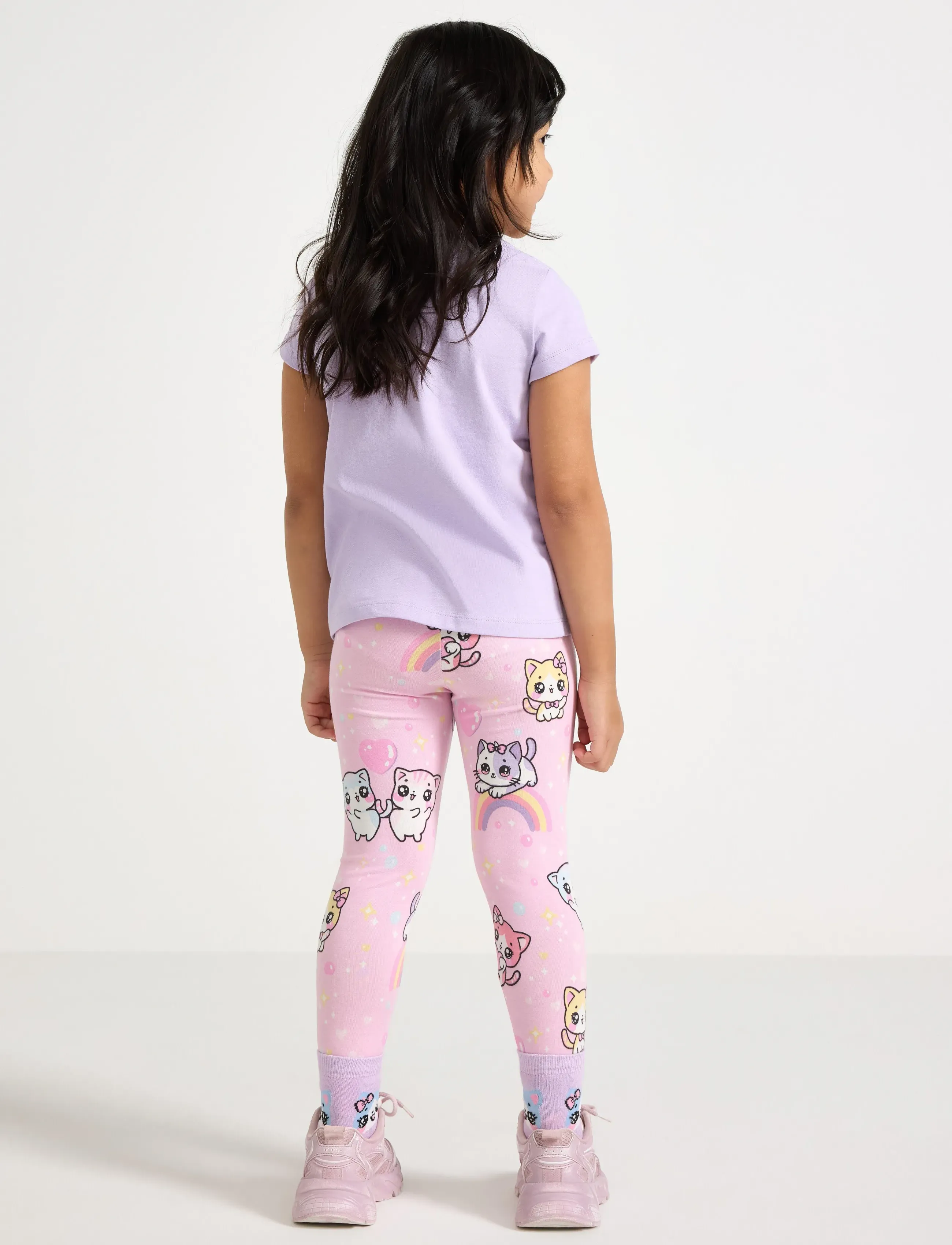 Lindex - Leggings SJ AOP cats and stars - light pink - 3