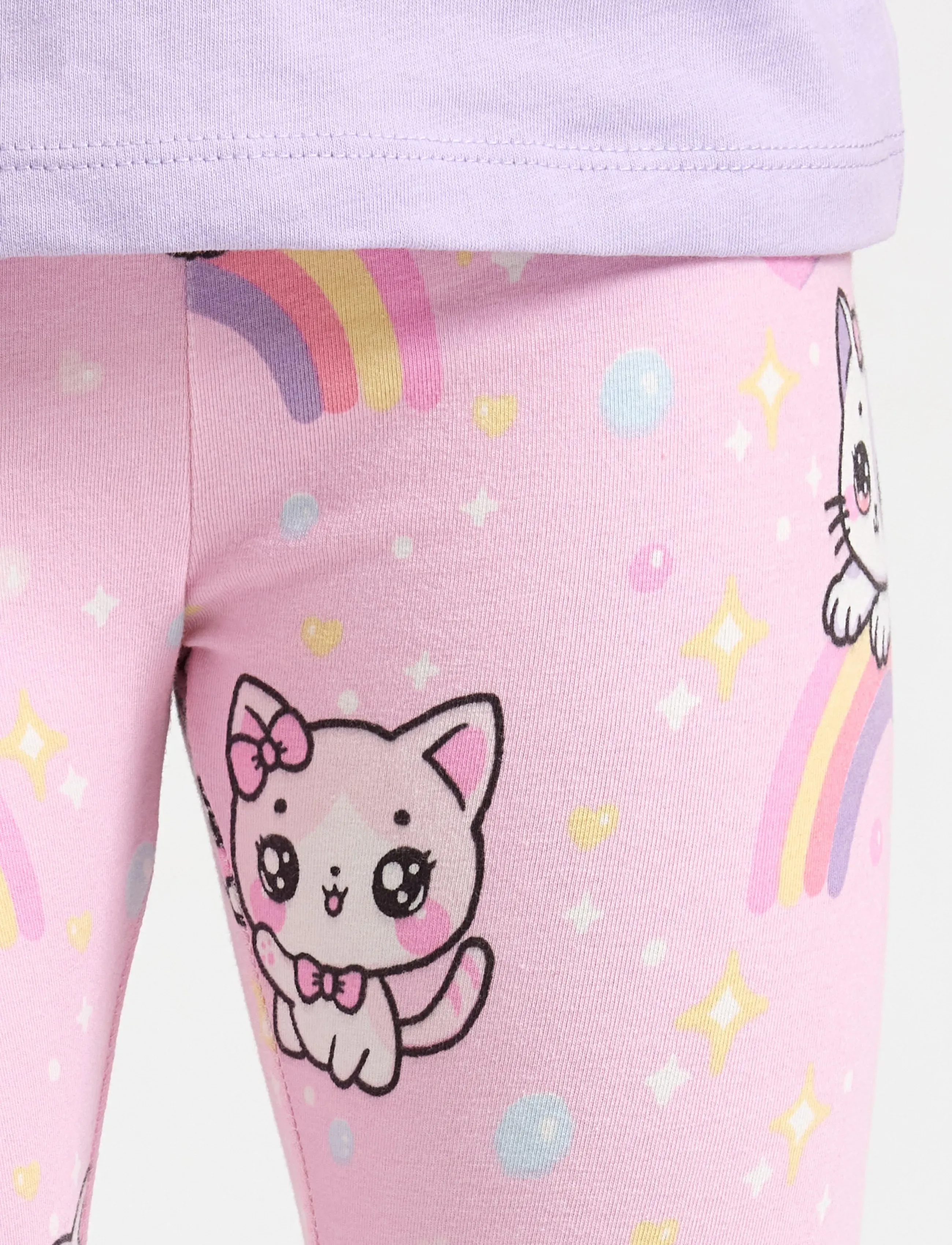 Lindex - Leggings SJ AOP cats and stars - light pink - 5