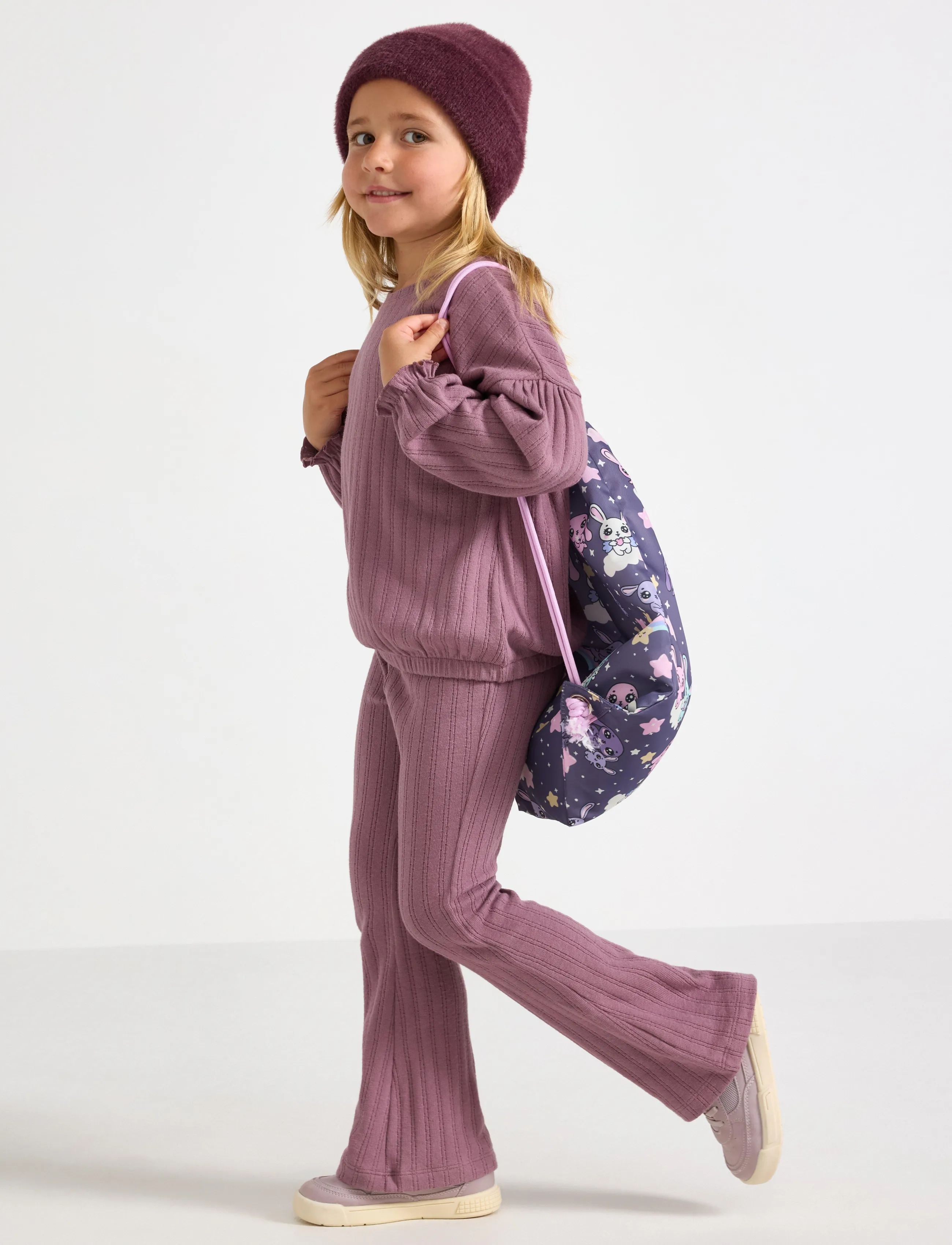 Lindex Flared Jersey Trousers, 116, Purple, Underdele > Bukser, Børn