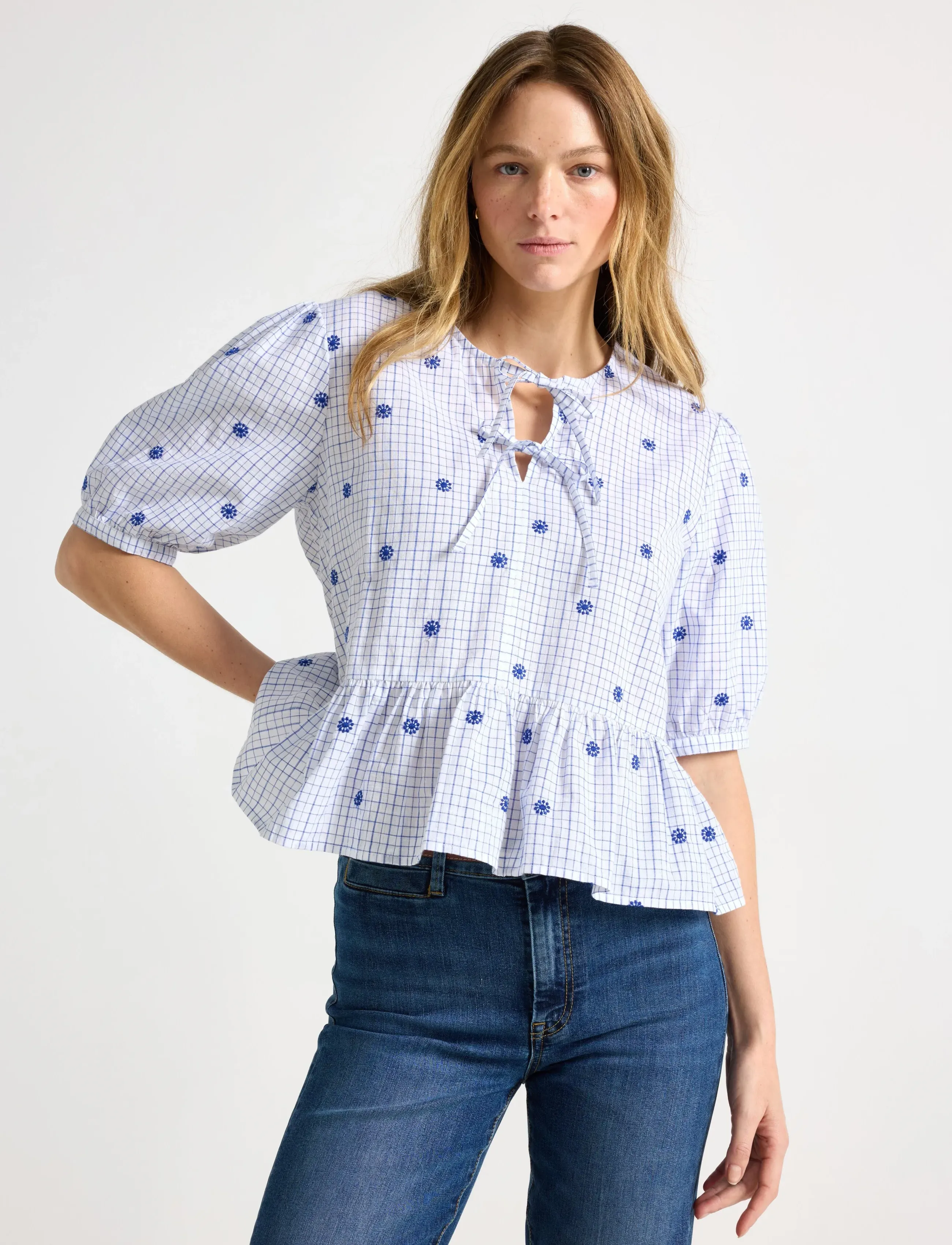 Lindex Blouse With Tie Details, XL, Blue, Bluser > Kortærmede, Dame