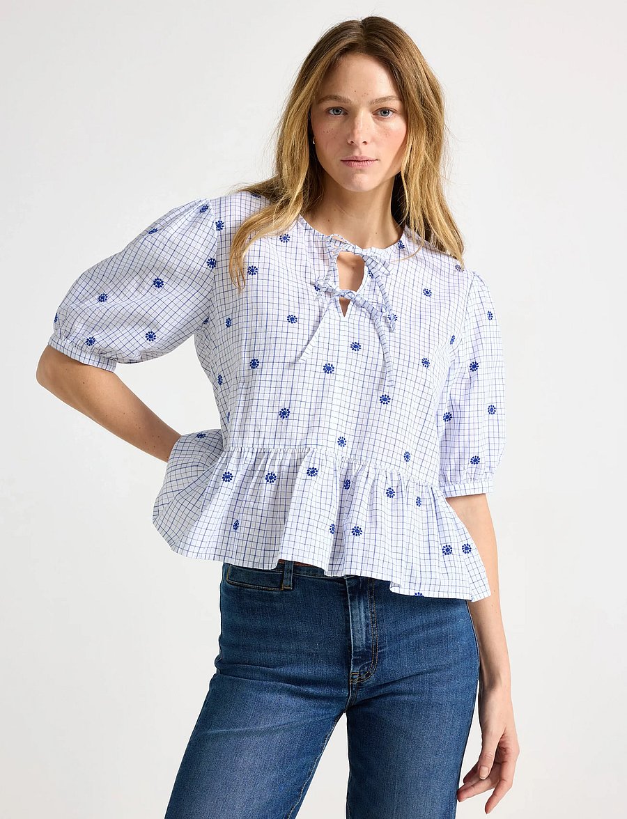 Lindex - Blouse with tie details - kortärmade blusar - strong blue - 0