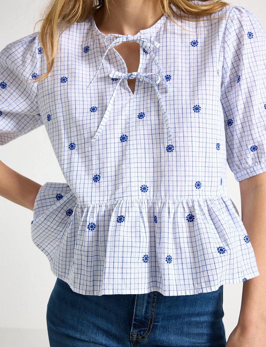 Lindex - Blouse with tie details - kortärmade blusar - strong blue - 4