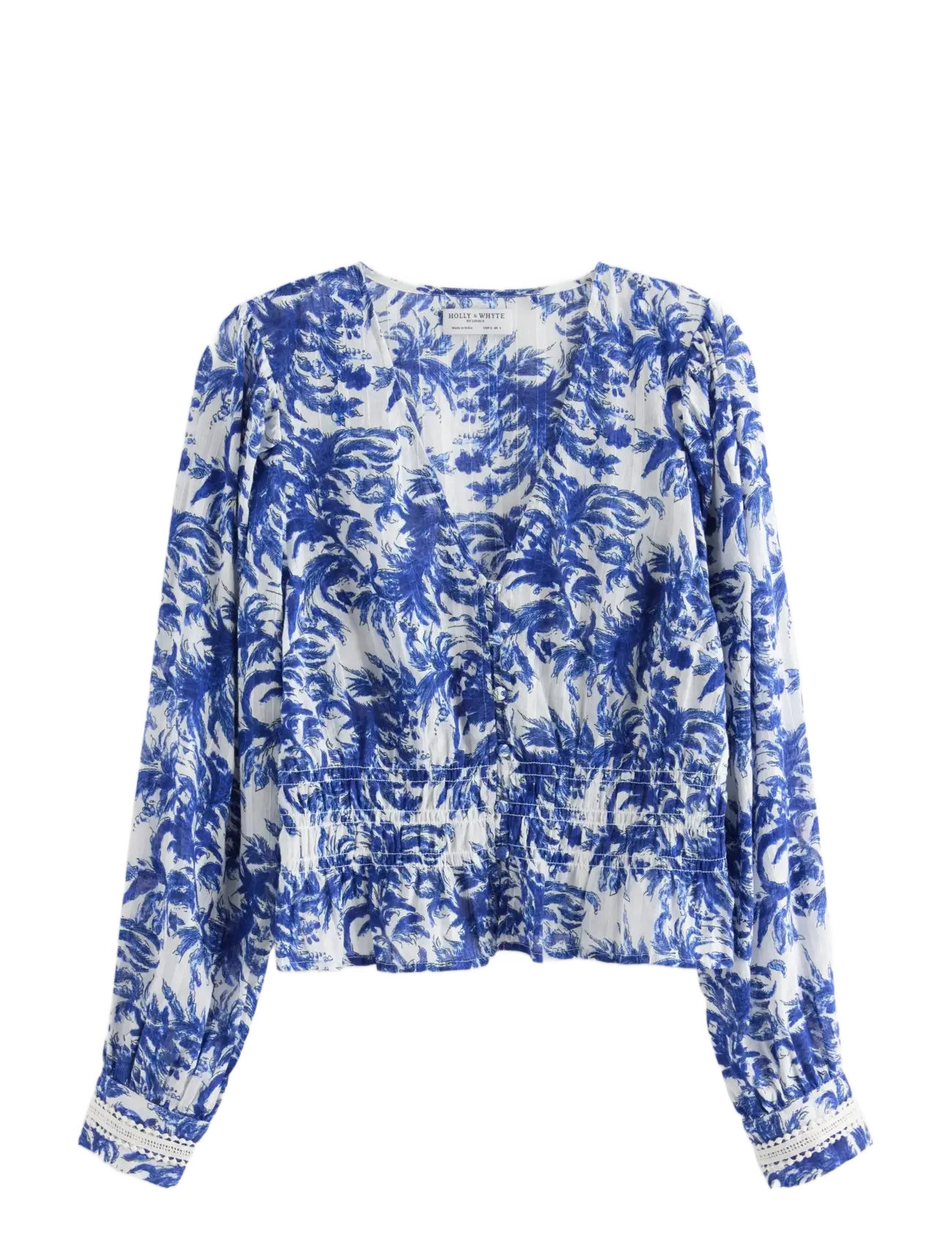 Lindex Long-sleeved blouse - Riided - OFF WHITE / blue