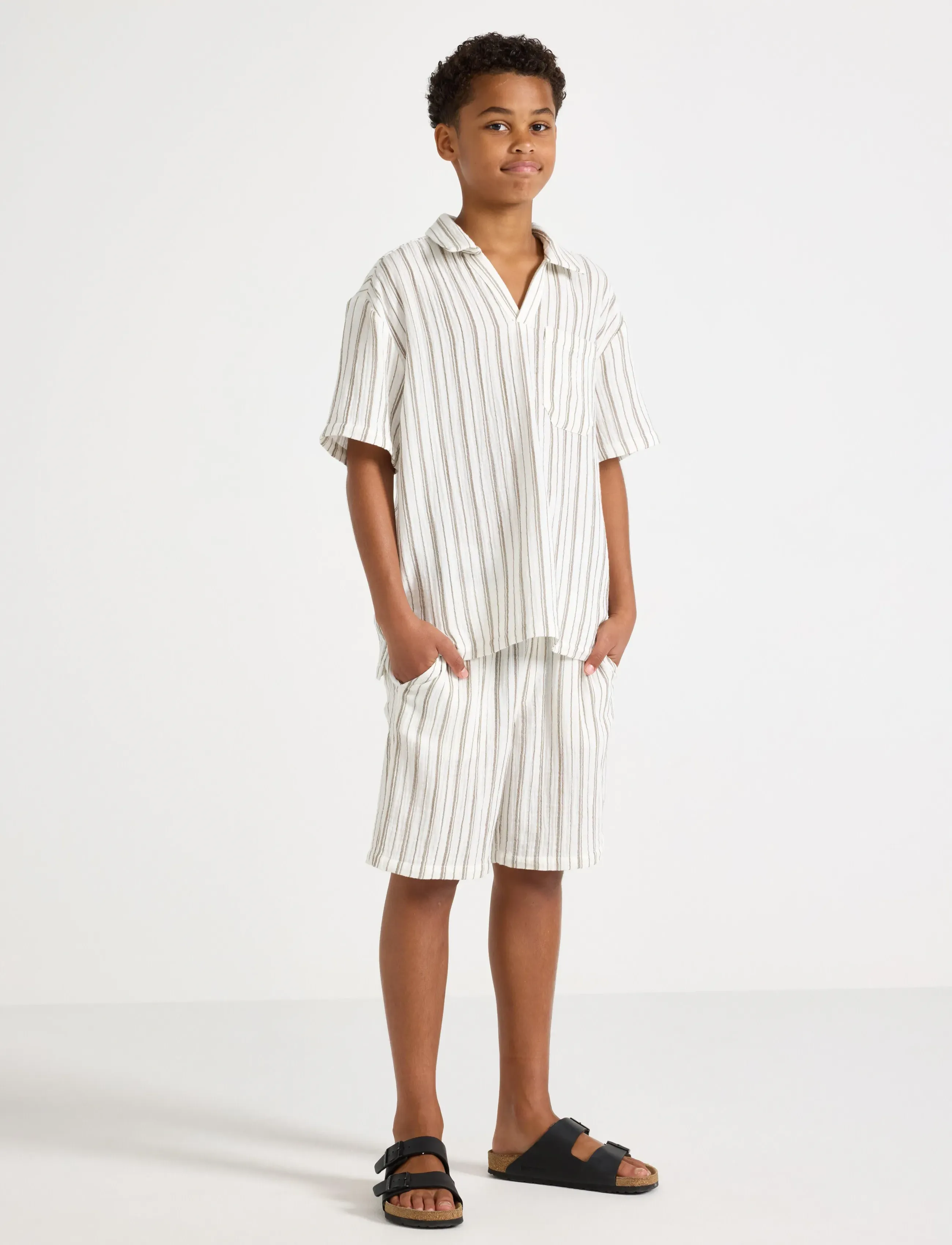 Lindex Shorts in cotton gauze - Casual shorts - DUSTY BROWN / cream