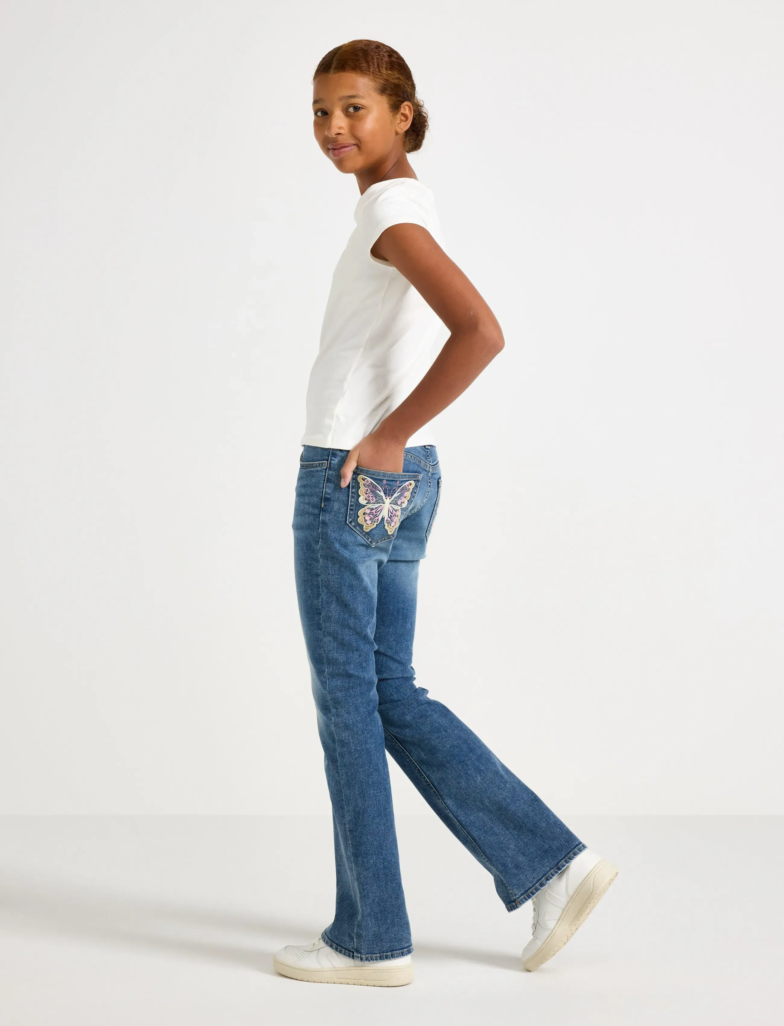 Lindex Freja Flared Leg Jeans With Decorated Back Pockets, 158, Jeans, Blau - Bootcut Kinder