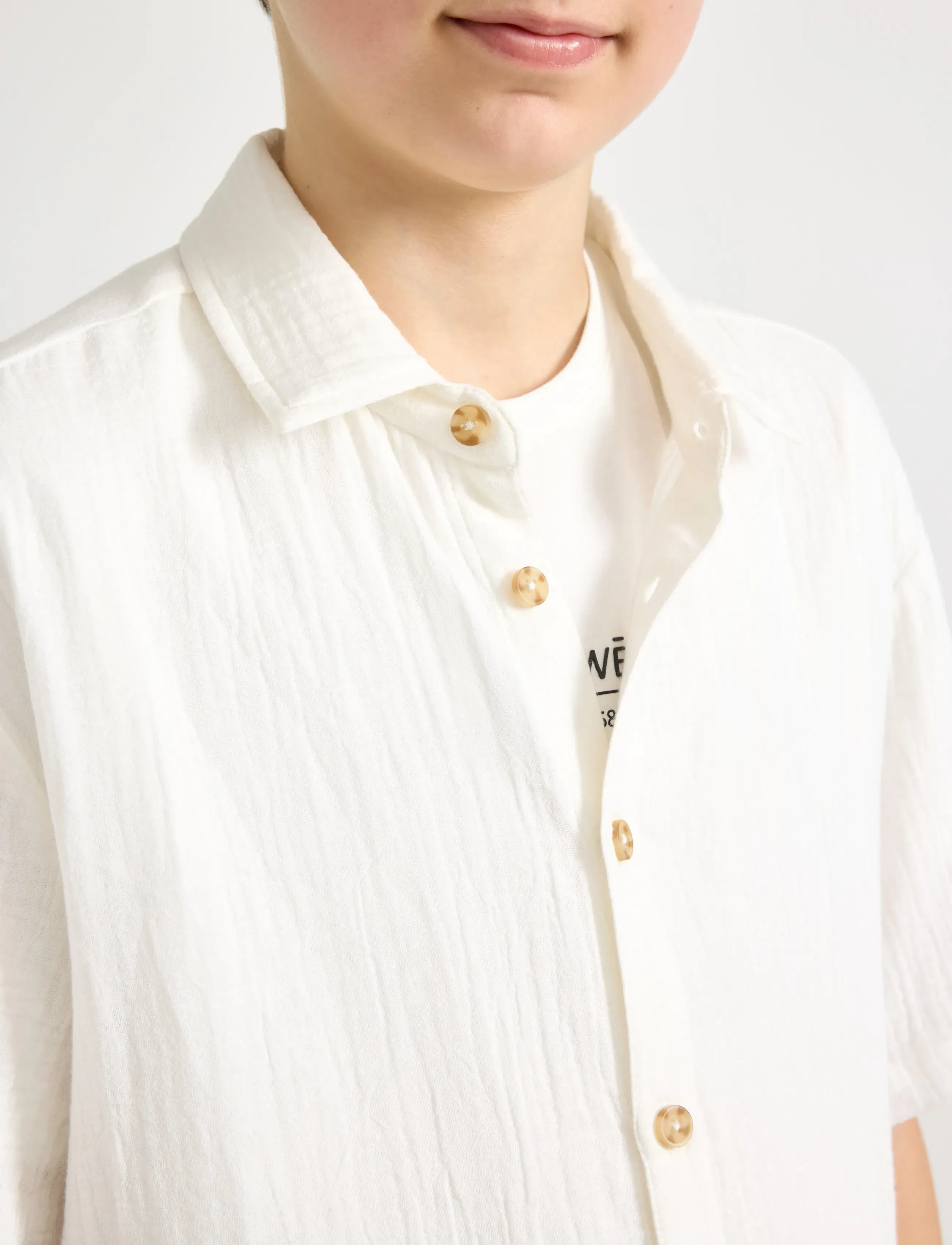 Lindex - Shirt in cotton gauze - overhemden met korte mouwen - off white - 4