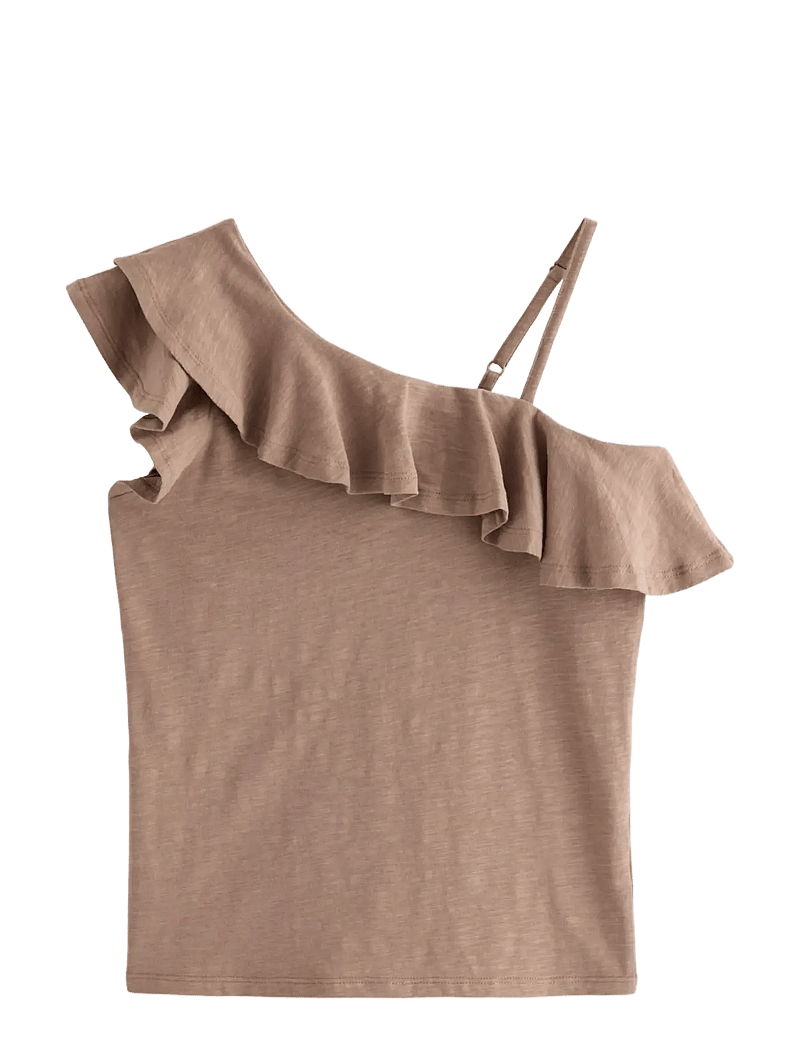 Lindex - Top in slub jersey with one shoulder design - tanktops - light dusty brown - 1
