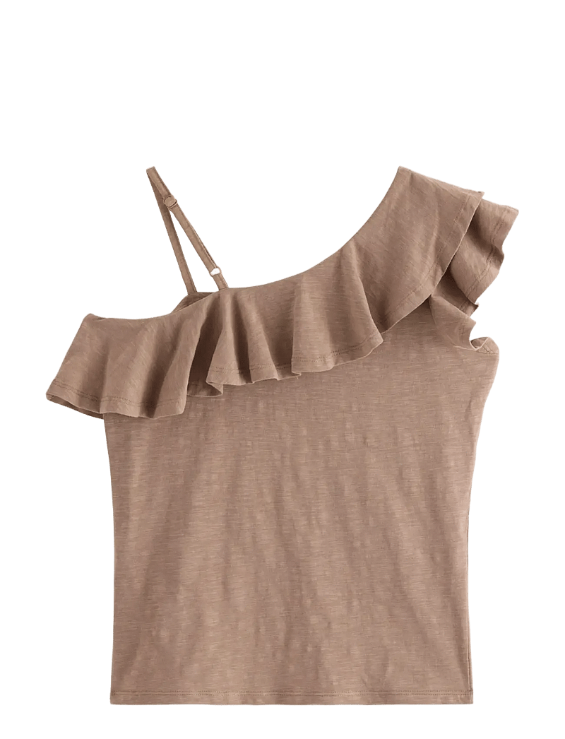 Lindex - Top in slub jersey with one shoulder design - tanktops - light dusty brown - 2