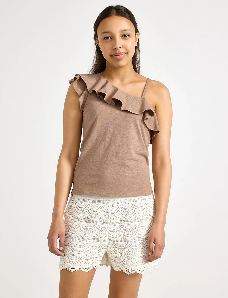 Lindex - Top in slub jersey with one shoulder design - tanktops - light dusty brown - 0