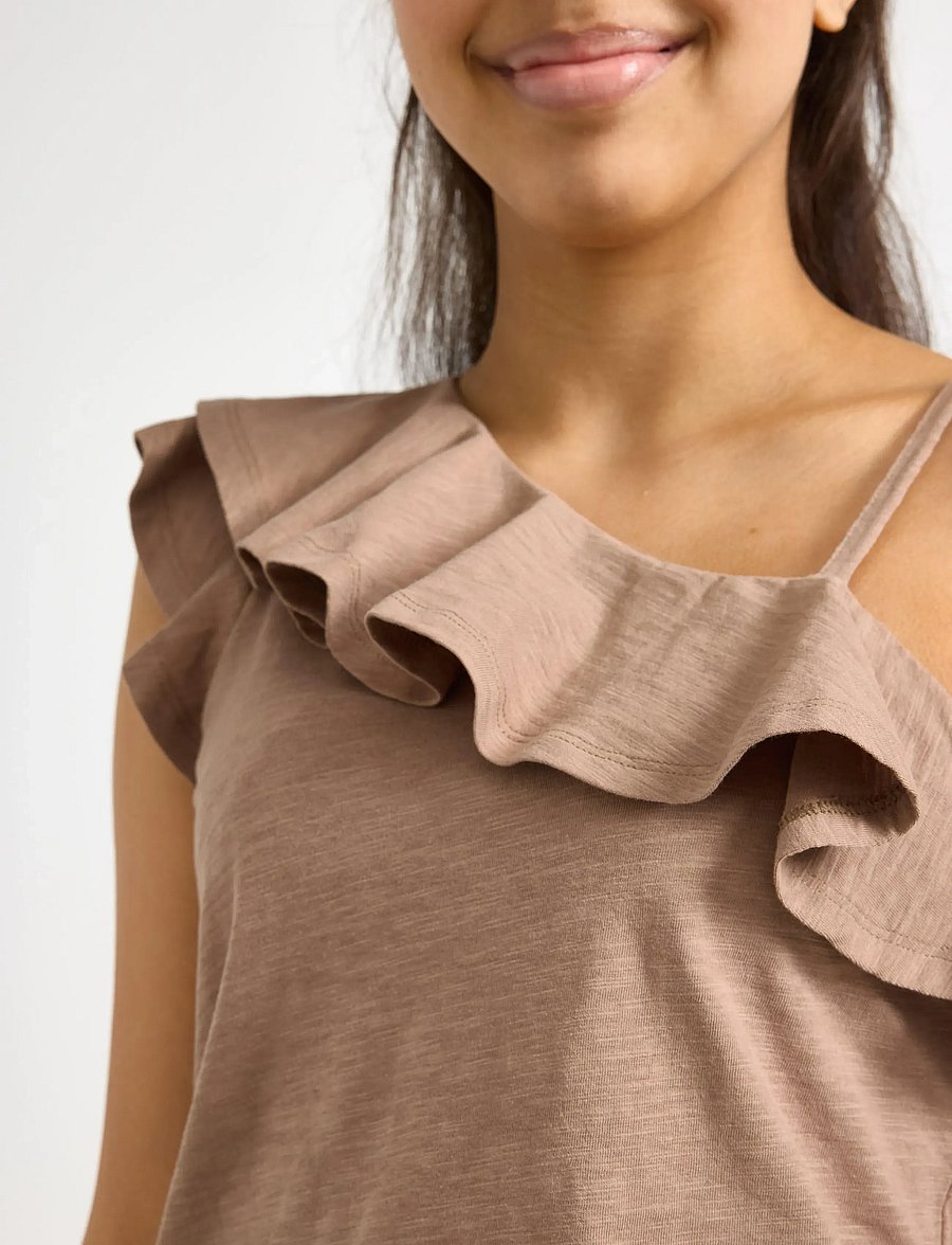Lindex - Top in slub jersey with one shoulder design - tanktops - light dusty brown - 4