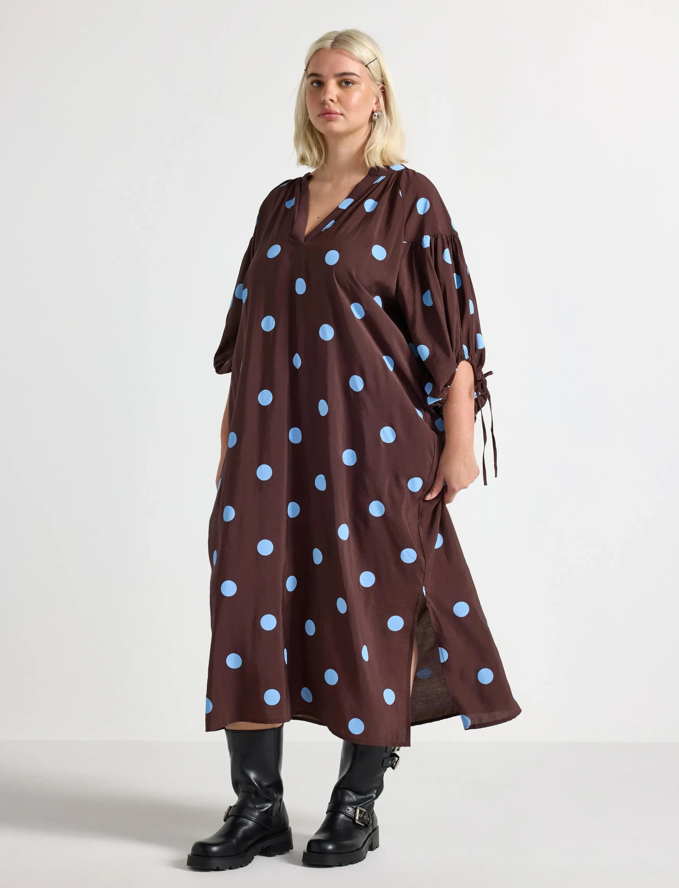 Lindex Dress Sally - Riided - DARK DUSTY BROWN / brown
