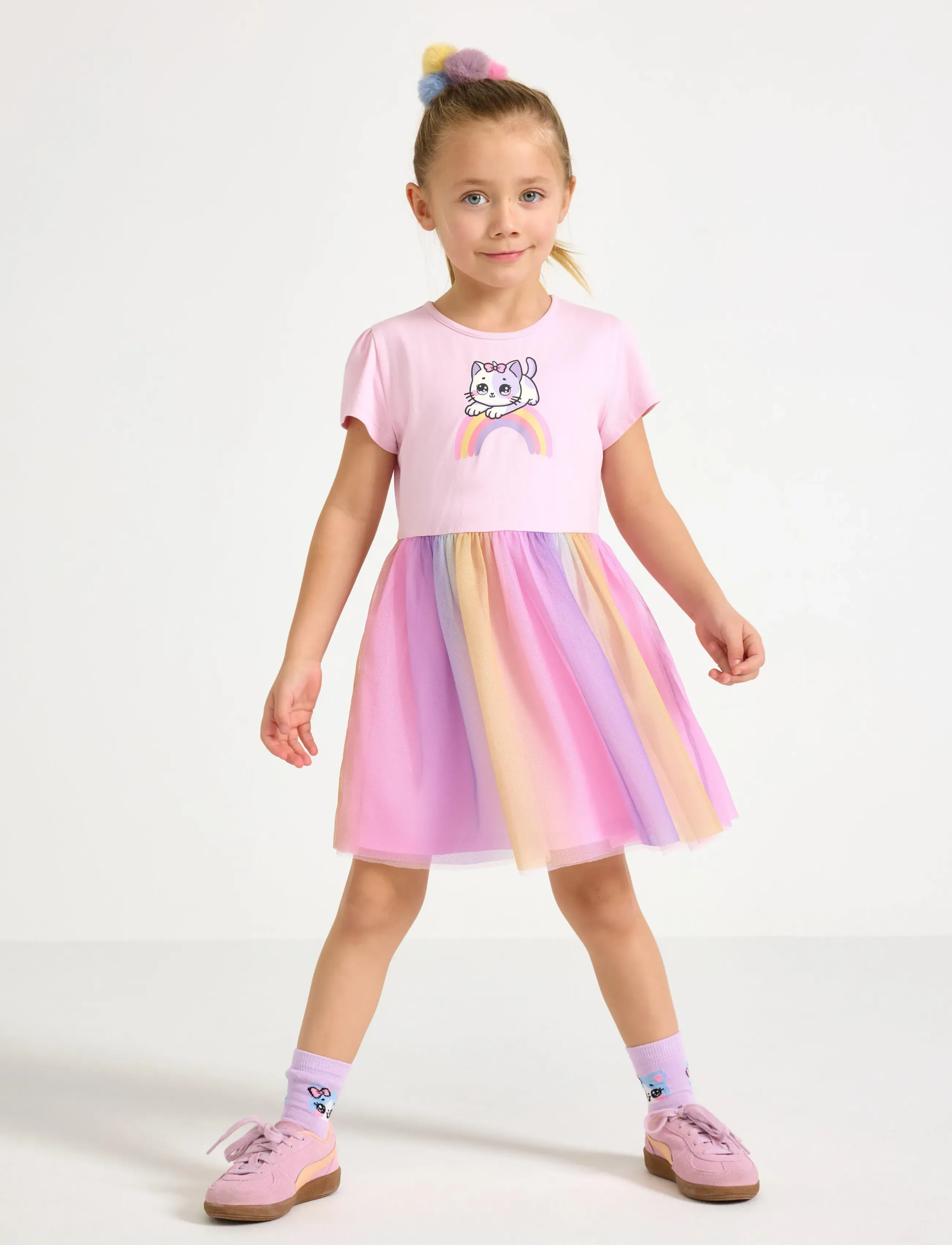 Lindex Dress with mesh skirt - Kurzärmelige Freizeitkleider - LIGHT PINK / pink/rose