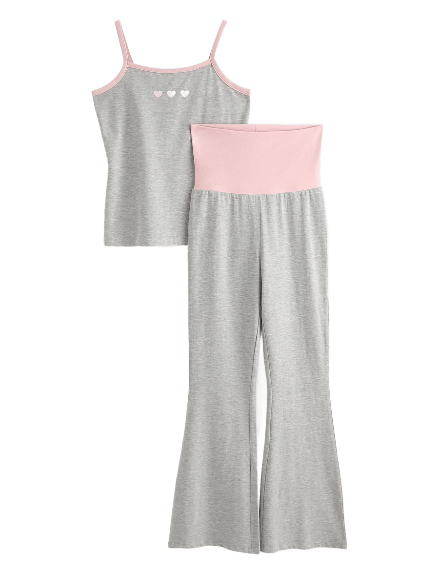 Lindex - 2pack strap tank top and yoga - sets mit kurzärmeligem t-shirt - light grey melange - 1