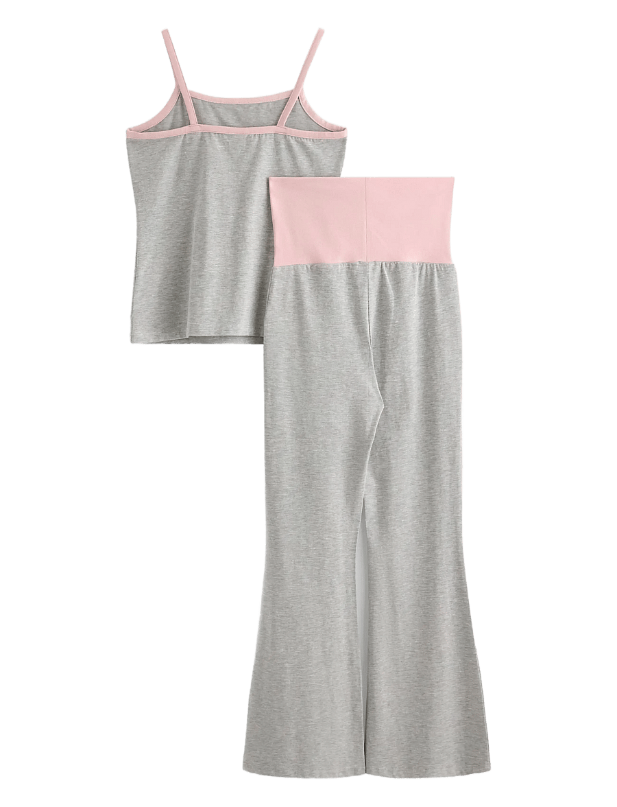Lindex - 2pack strap tank top and yoga - sets mit kurzärmeligem t-shirt - light grey melange - 2