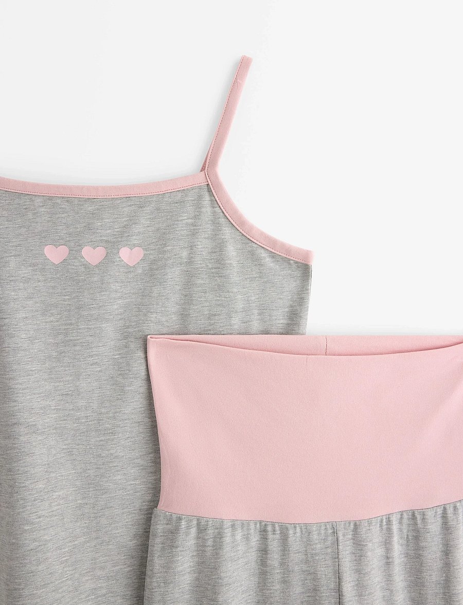 Lindex - 2pack strap tank top and yoga - sets mit kurzärmeligem t-shirt - light grey melange - 5