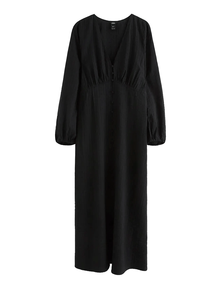 Lindex - Long-sleeved midi dress in seersucker - sommerkjoler - black - 1