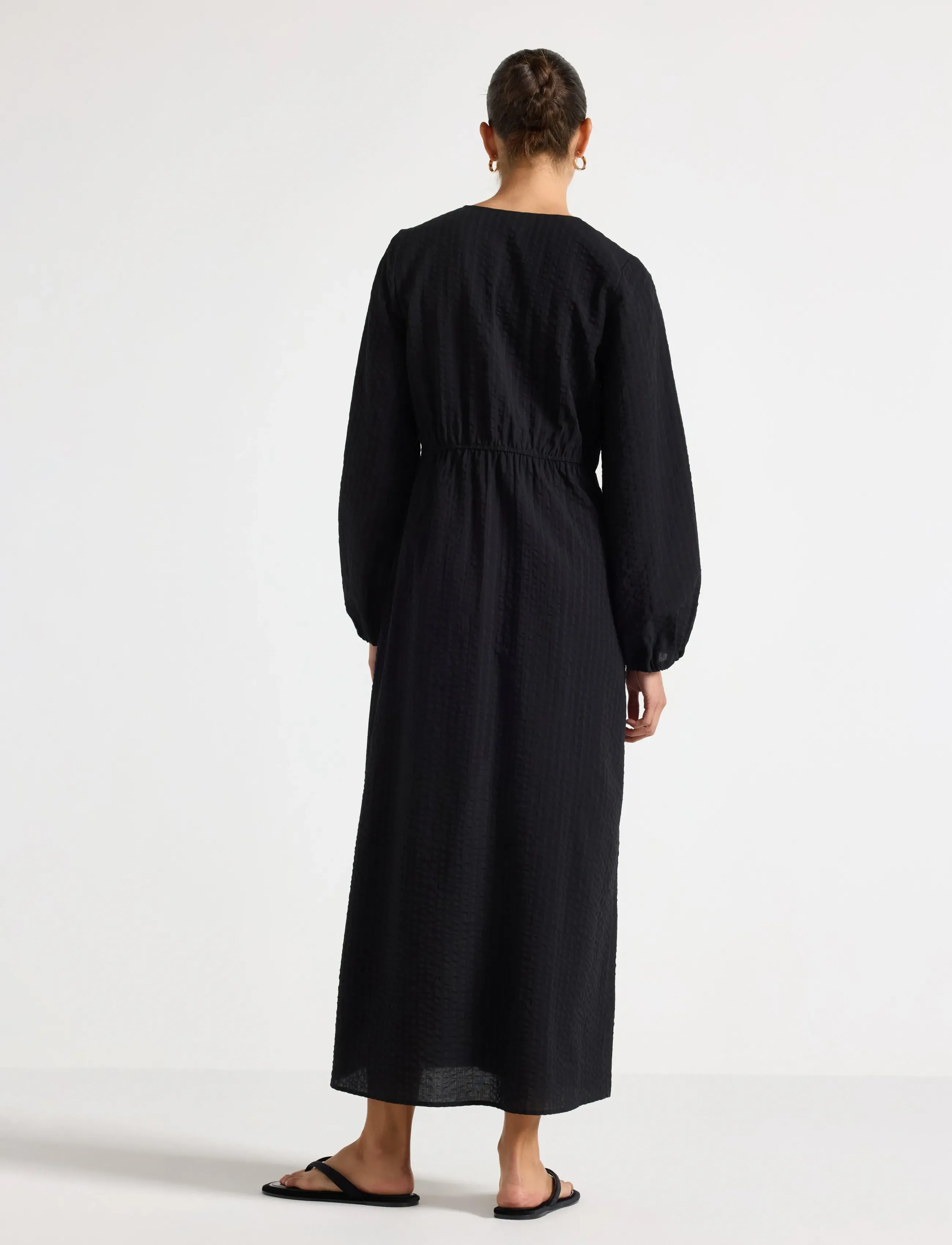Lindex - Long-sleeved midi dress in seersucker - sommerkjoler - black - 3