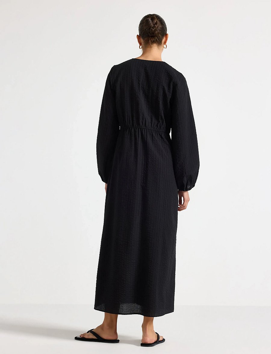Lindex - Long-sleeved midi dress in seersucker - sommerkjoler - black - 3