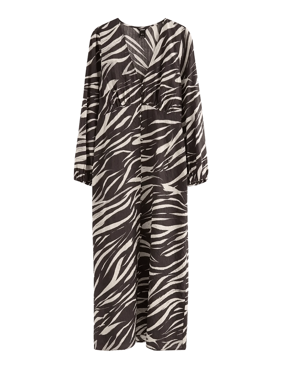 Lindex - Long-sleeved midi dress in seersucker - sommerkjoler - dark brown - 1