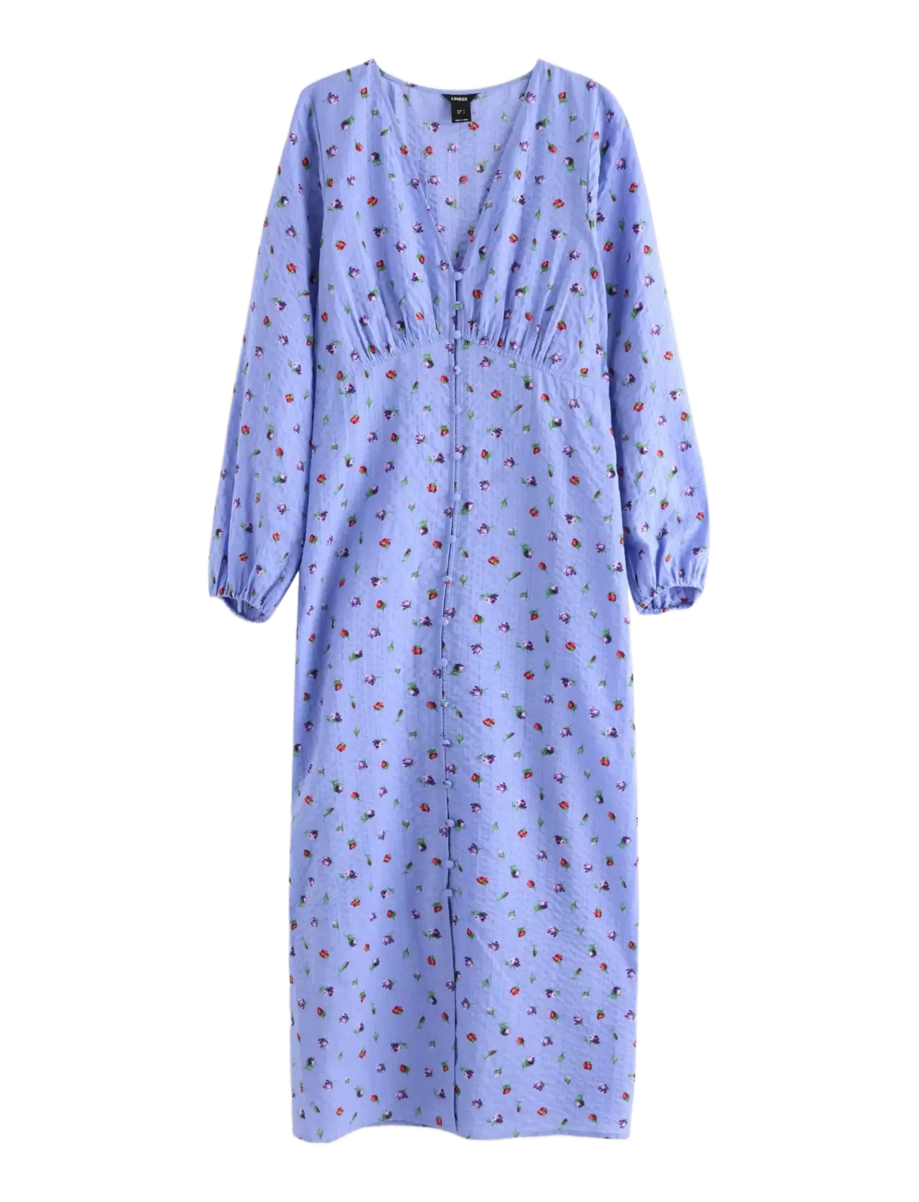 Lindex - Long-sleeved midi dress in seersucker - dusty blue - 1