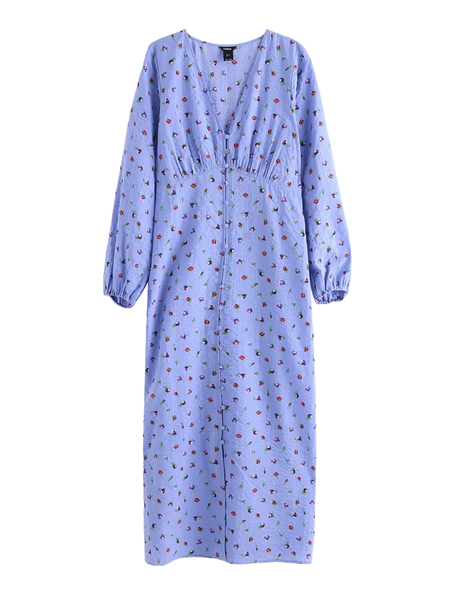 Lindex - Long-sleeved midi dress in seersucker - dusty blue - 1