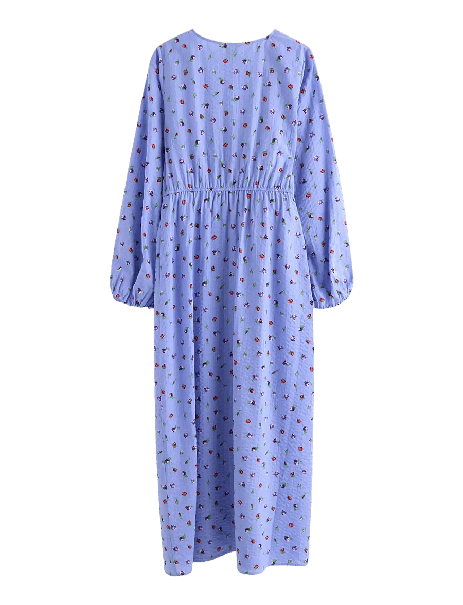 Lindex - Long-sleeved midi dress in seersucker - dusty blue - 2