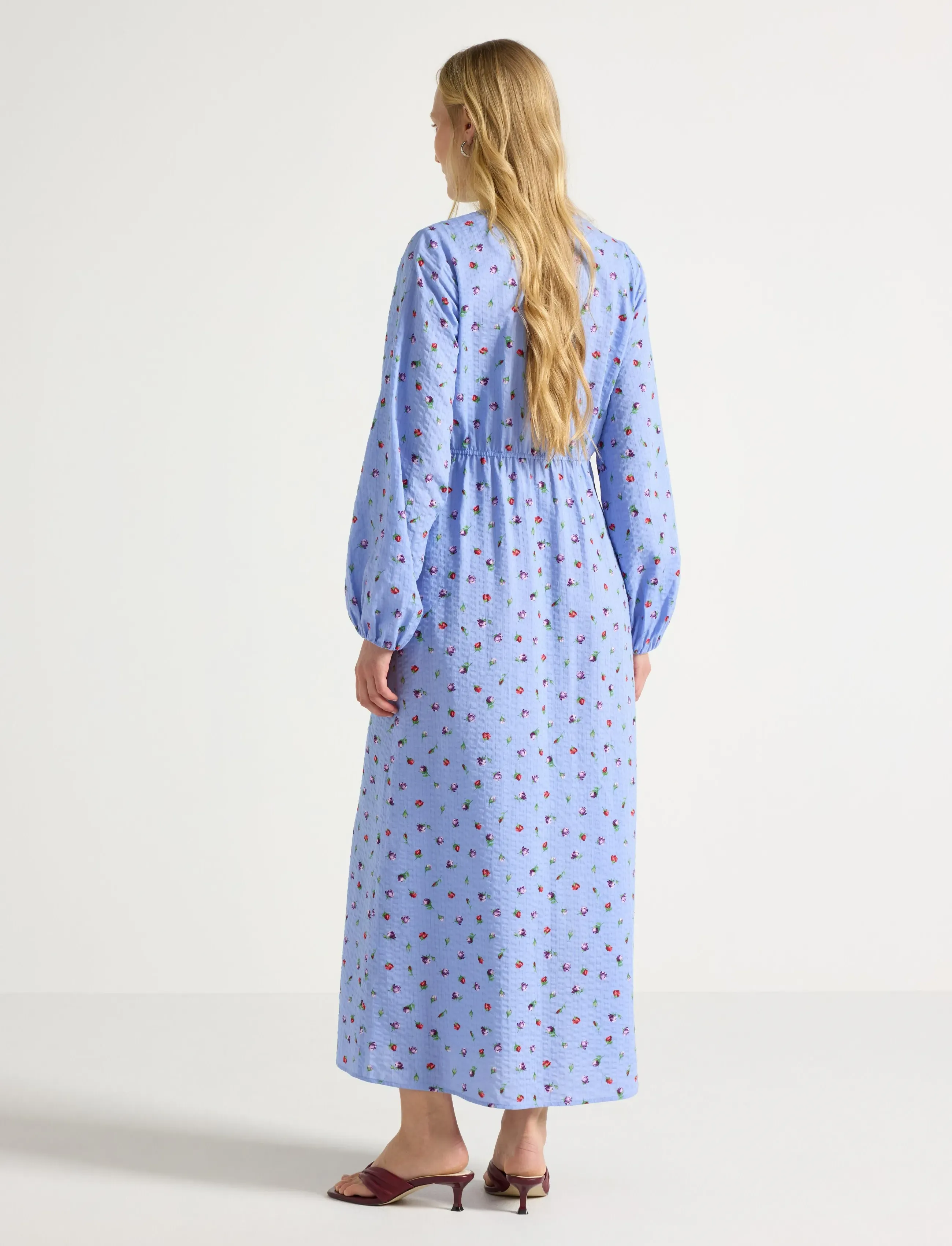 Lindex - Long-sleeved midi dress in seersucker - dusty blue - 3
