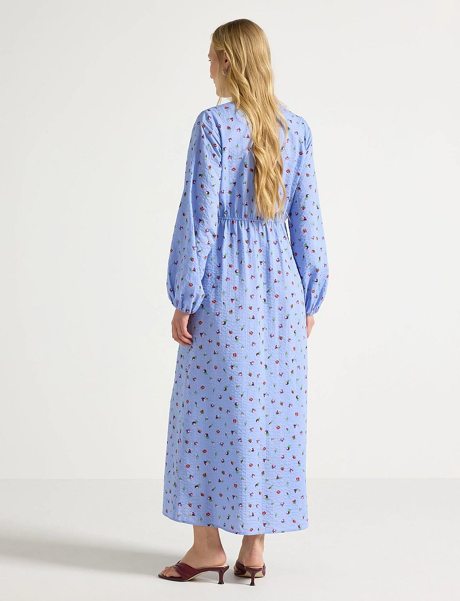 Lindex - Long-sleeved midi dress in seersucker - dusty blue - 3