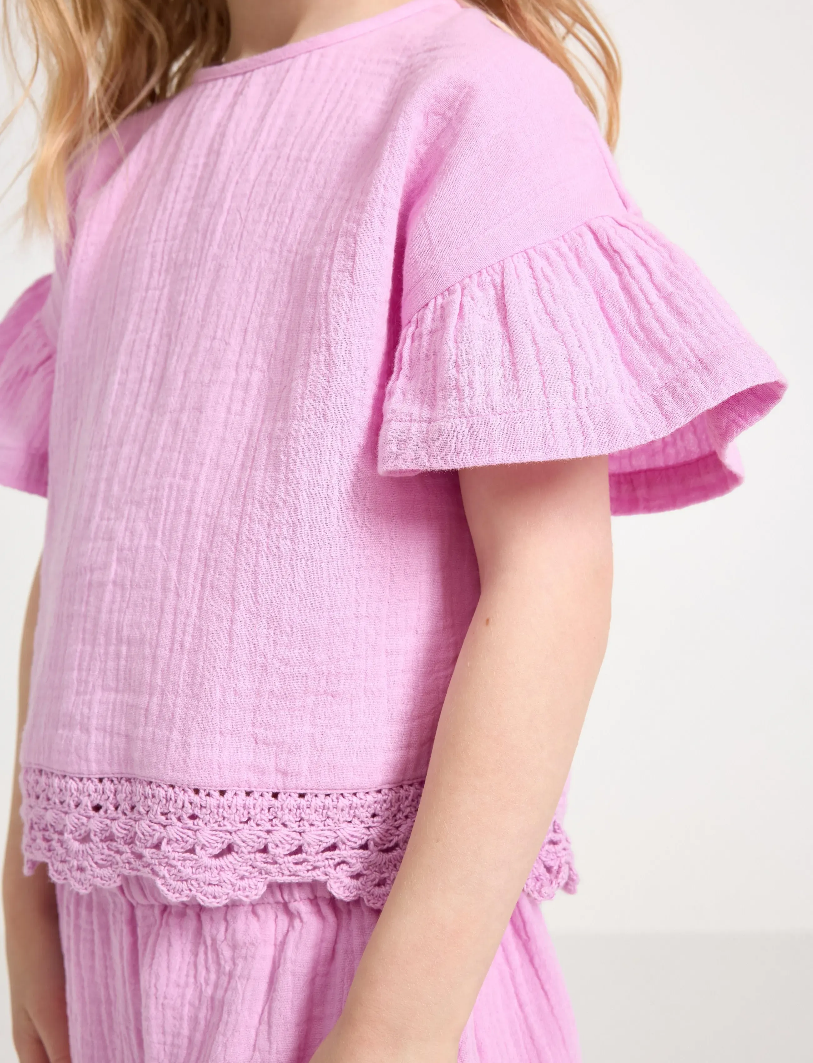 Lindex - Short-sleeved top in cotton gauze - kortærmede t-shirts - light lilac - 4
