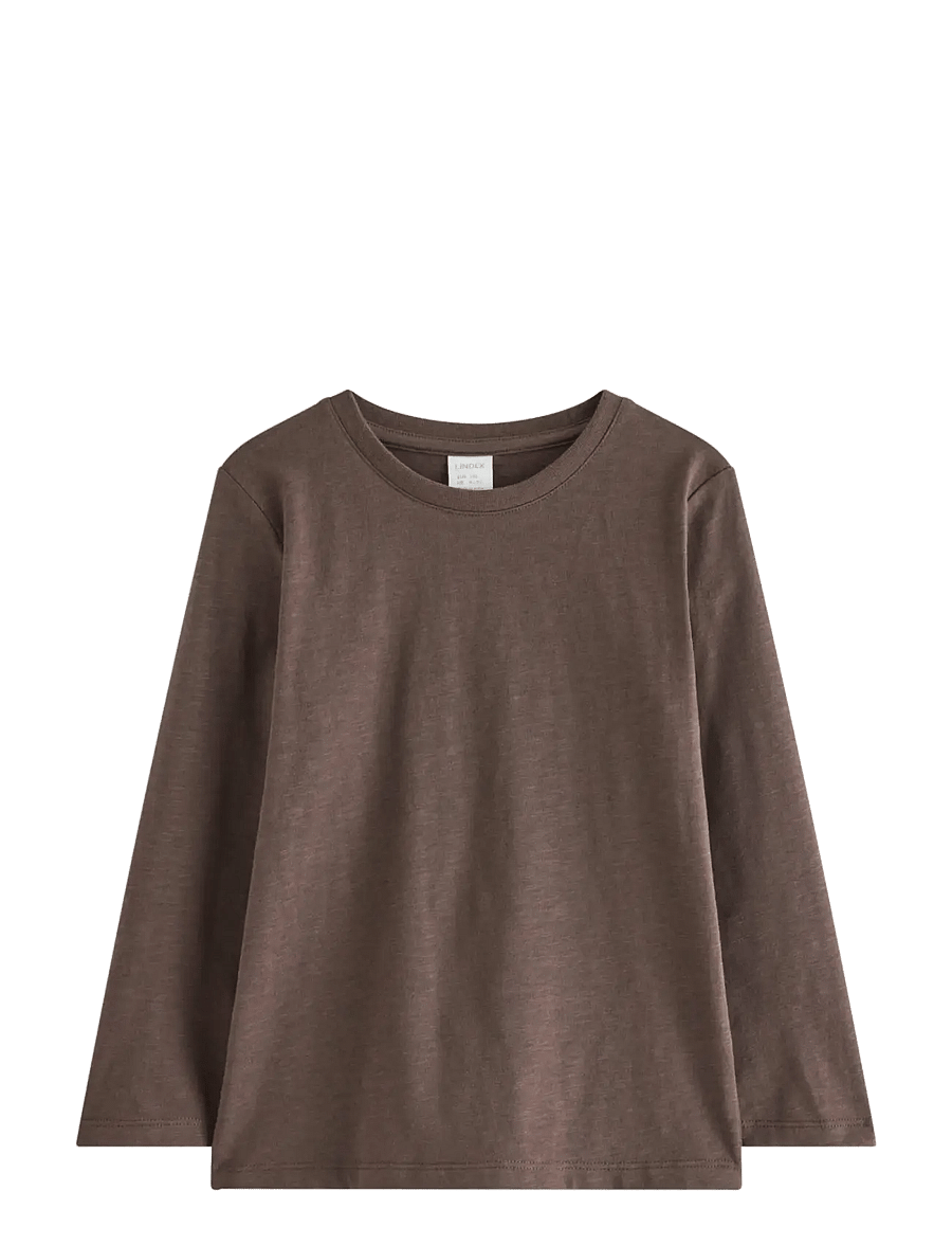 Lindex - Long sleeved top in slub jersey - dark dusty brown - 1