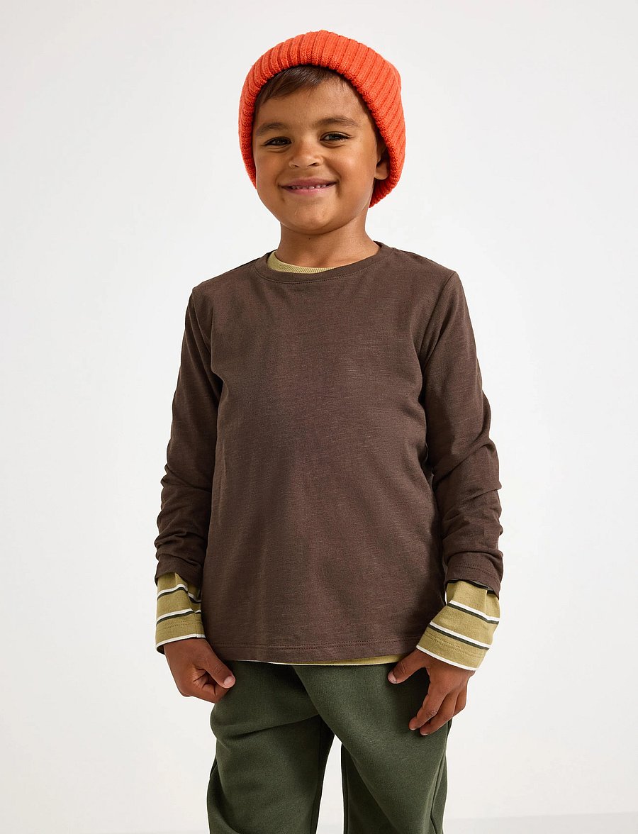 Lindex - Long sleeved top in slub jersey - dark dusty brown - 0