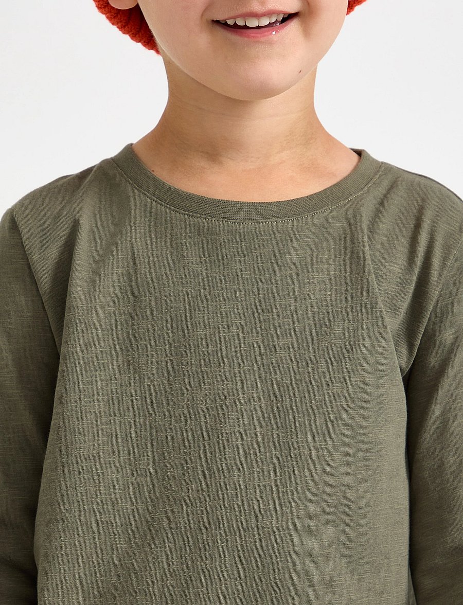 Lindex - Long sleeved top in slub jersey - långärmade t-shirts - lt dusty khaki - 4
