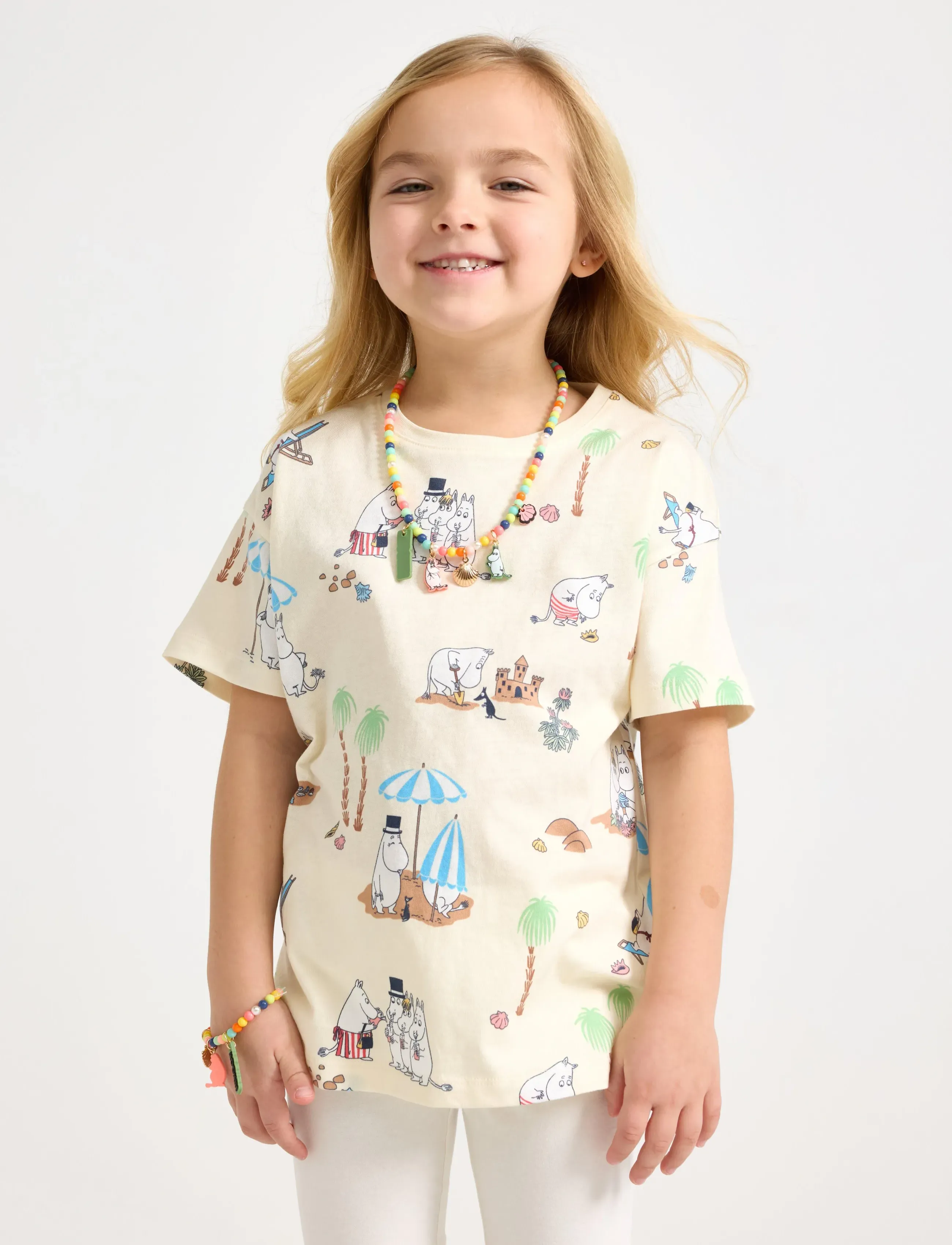 Lindex Moomin T-Shirt, Børn, Moomin Print Kortærmet T-shirt, Cream, Str: 92