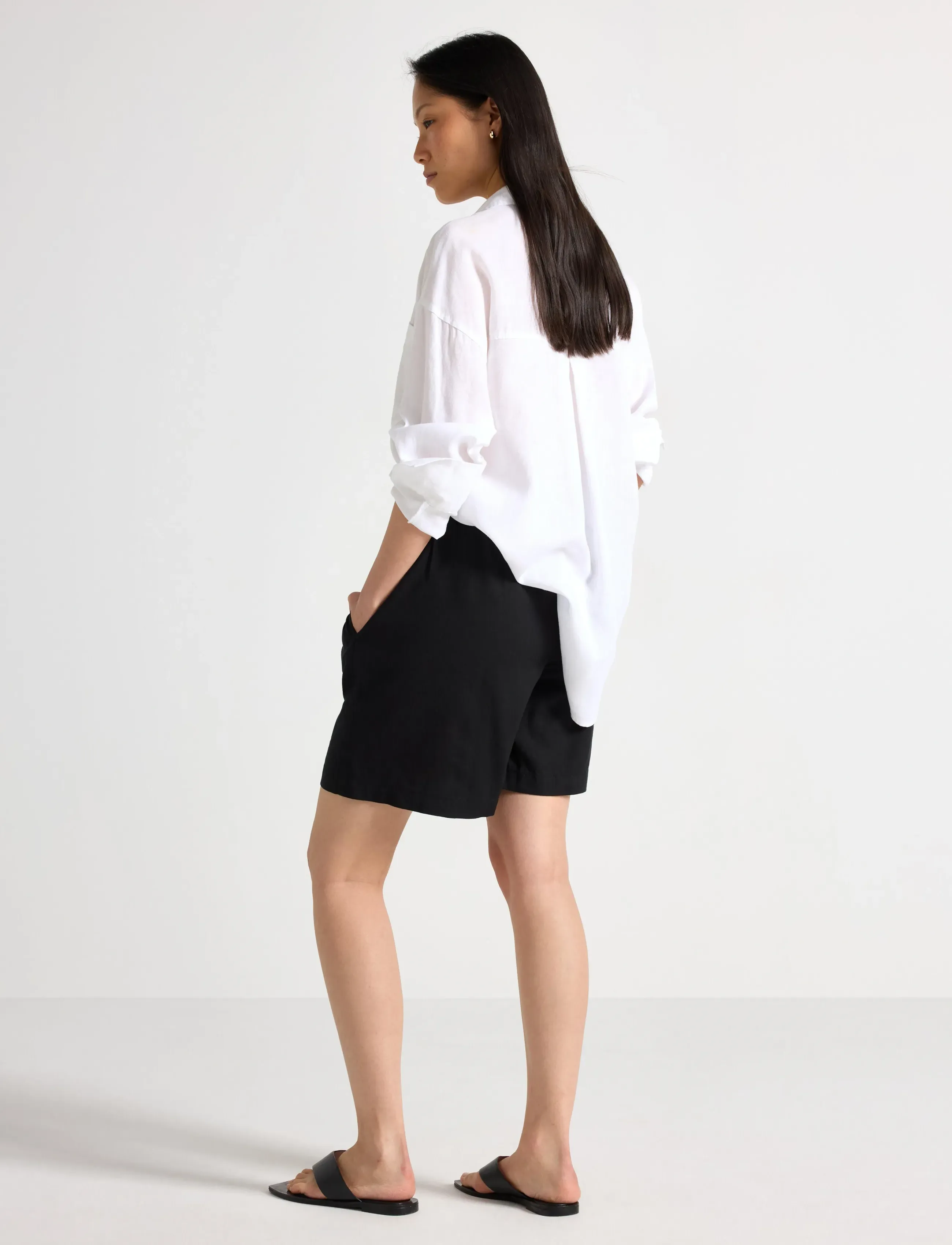 Lindex - Shorts in linen blend - linneshorts - black - 3