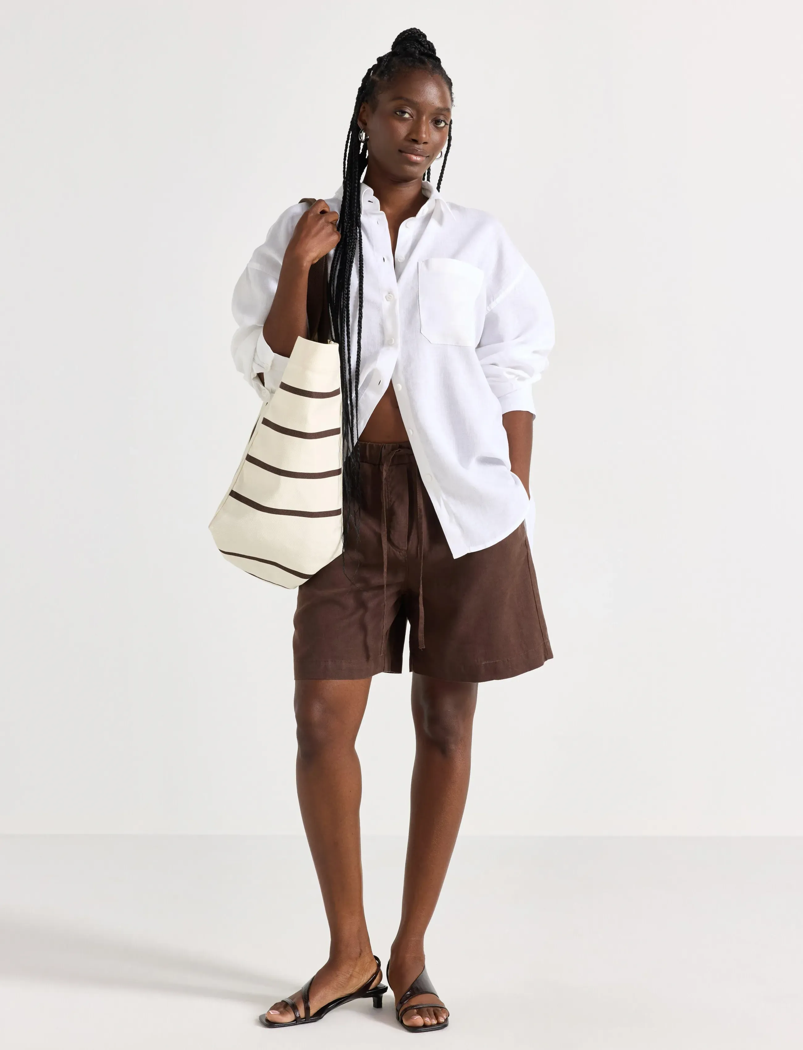 Lindex Shorts In Linen Blend, XL, Brown, Shorts > Linen Shorts, Dame