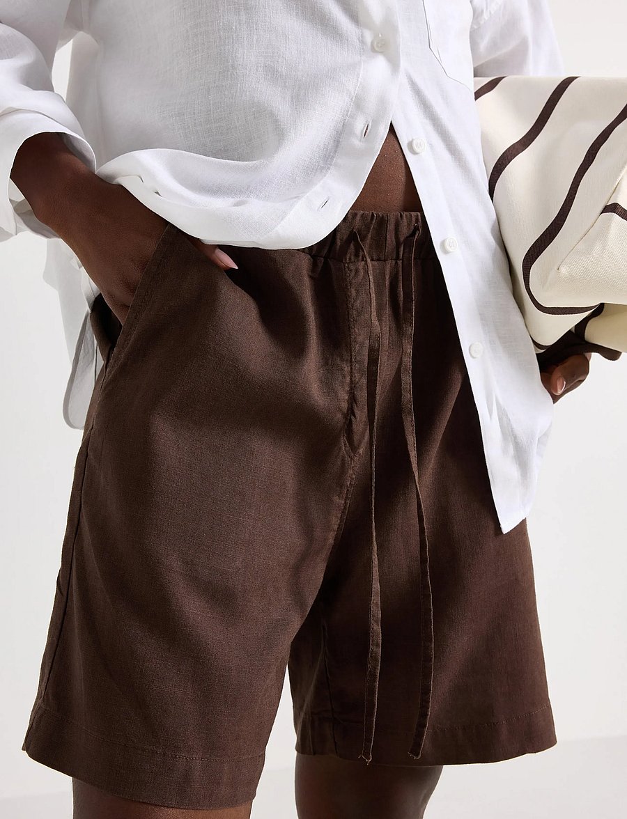 Lindex - Shorts in linen blend - hørshorts - dark dusty brown - 4