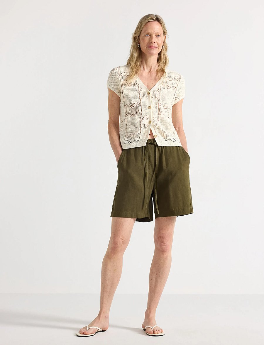Lindex - Shorts in linen blend - hørshorts - dark dusty green - 0