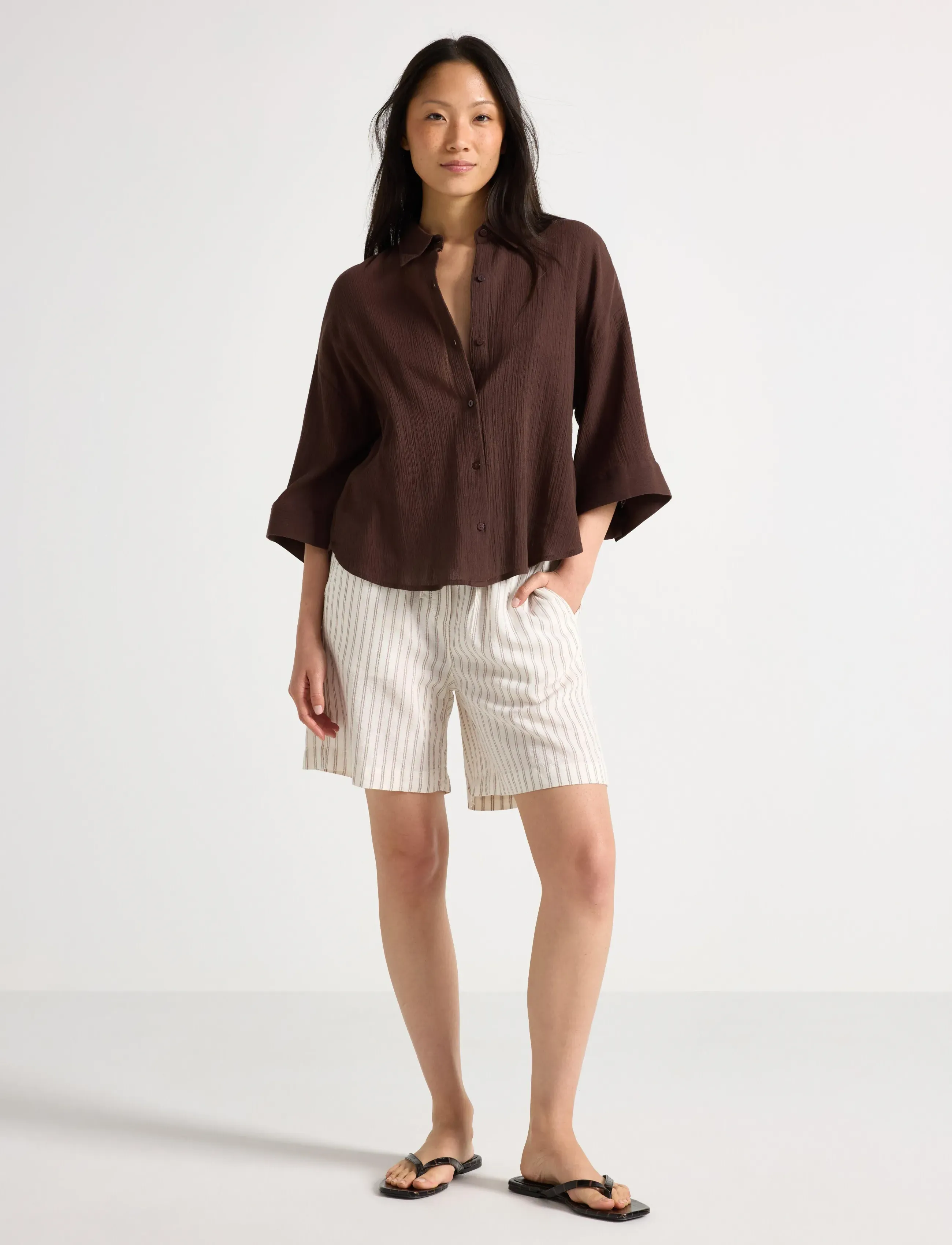 Lindex Shorts In Linen Blend, XL, White, Shorts > Linen Shorts, Dame