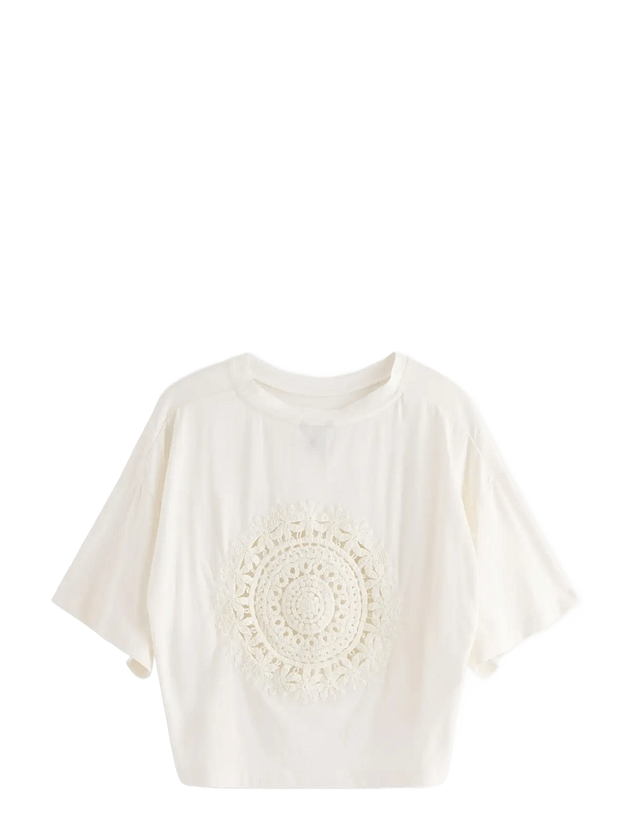 Lindex - Cropped top with short sleeves - hauts courts - off white - 2