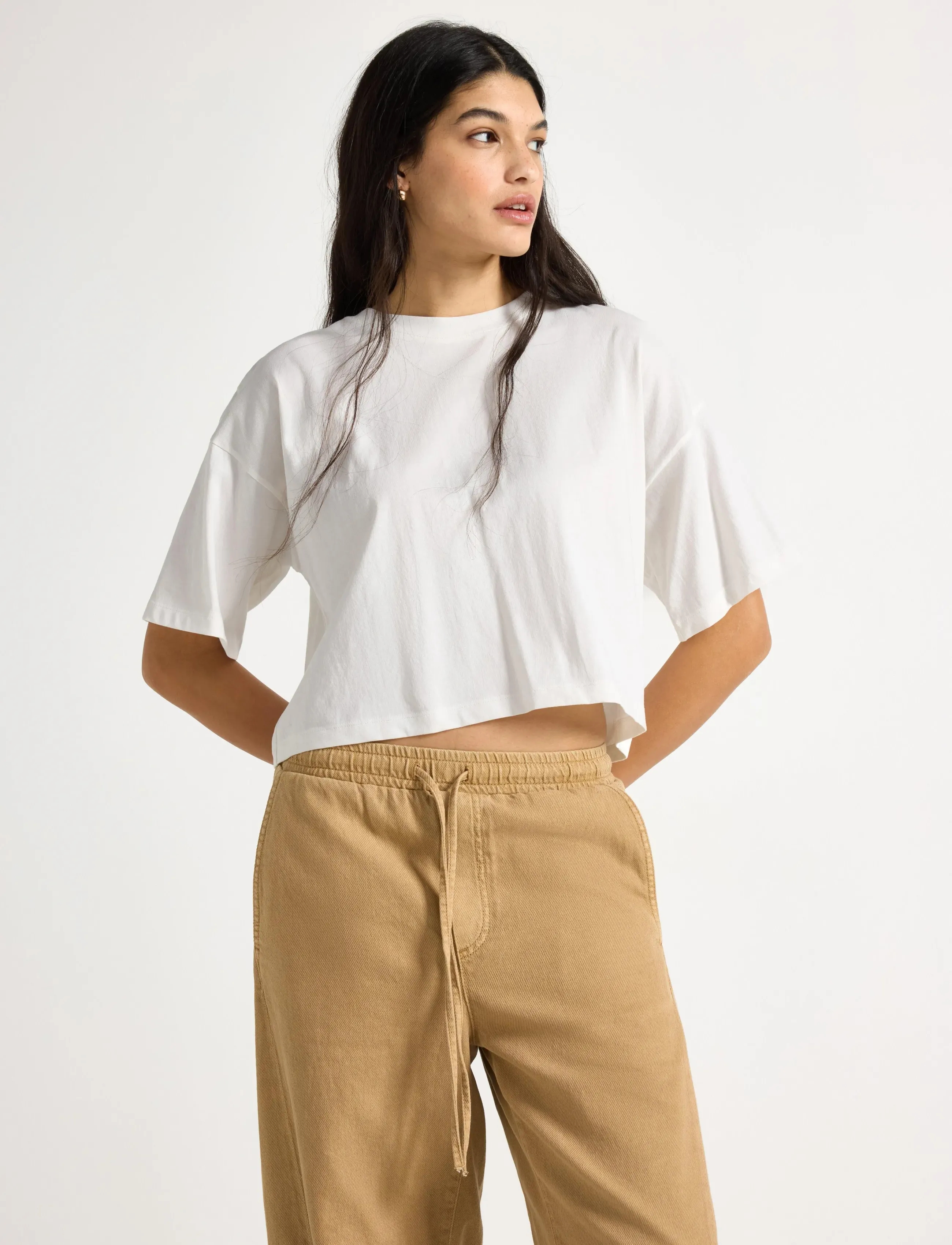 Lindex Cropped Top With Short Sleeves, Kvinder, Kortærmet Cropped Top, Cream, Str: XL