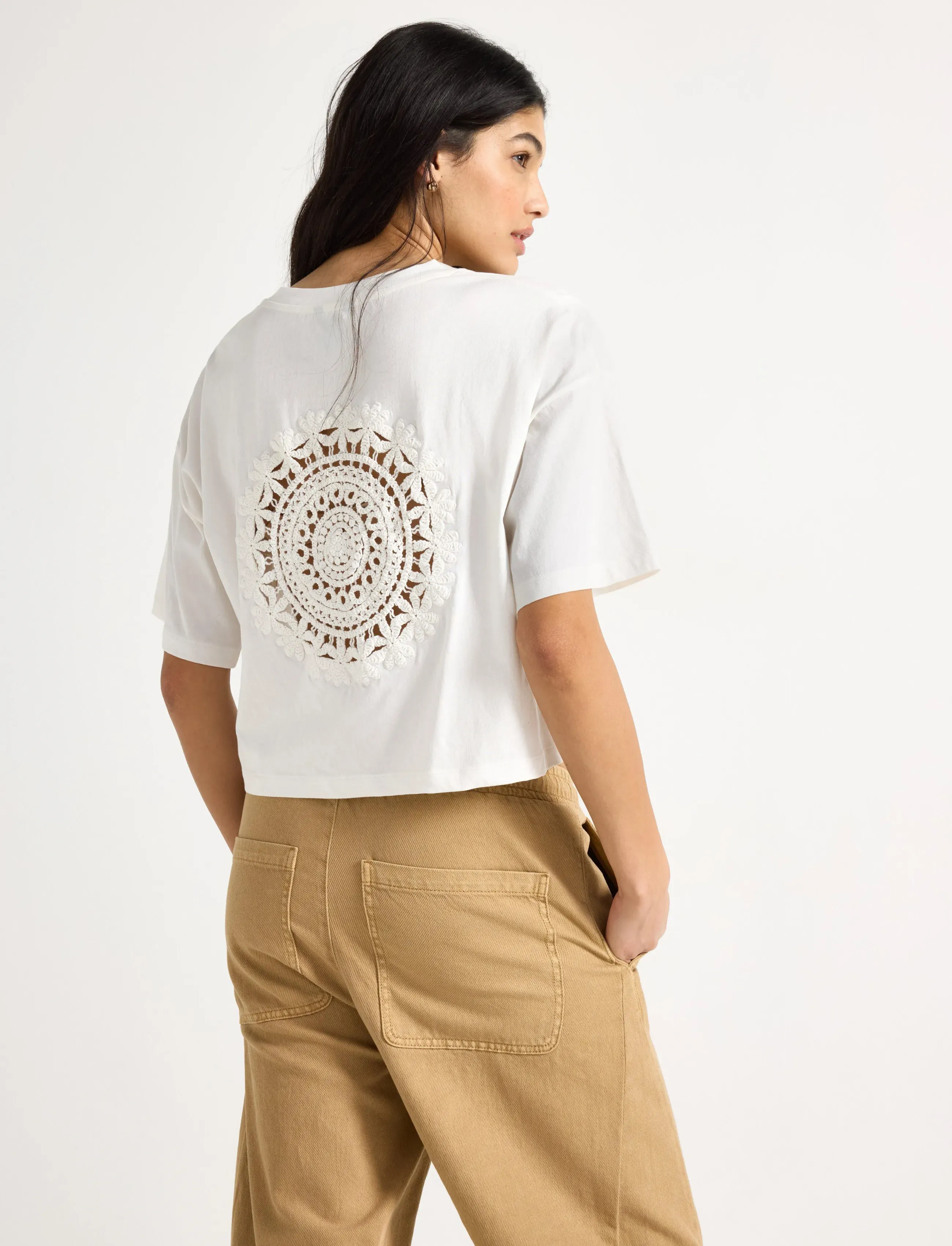 Lindex - Cropped top with short sleeves - hauts courts - off white - 3