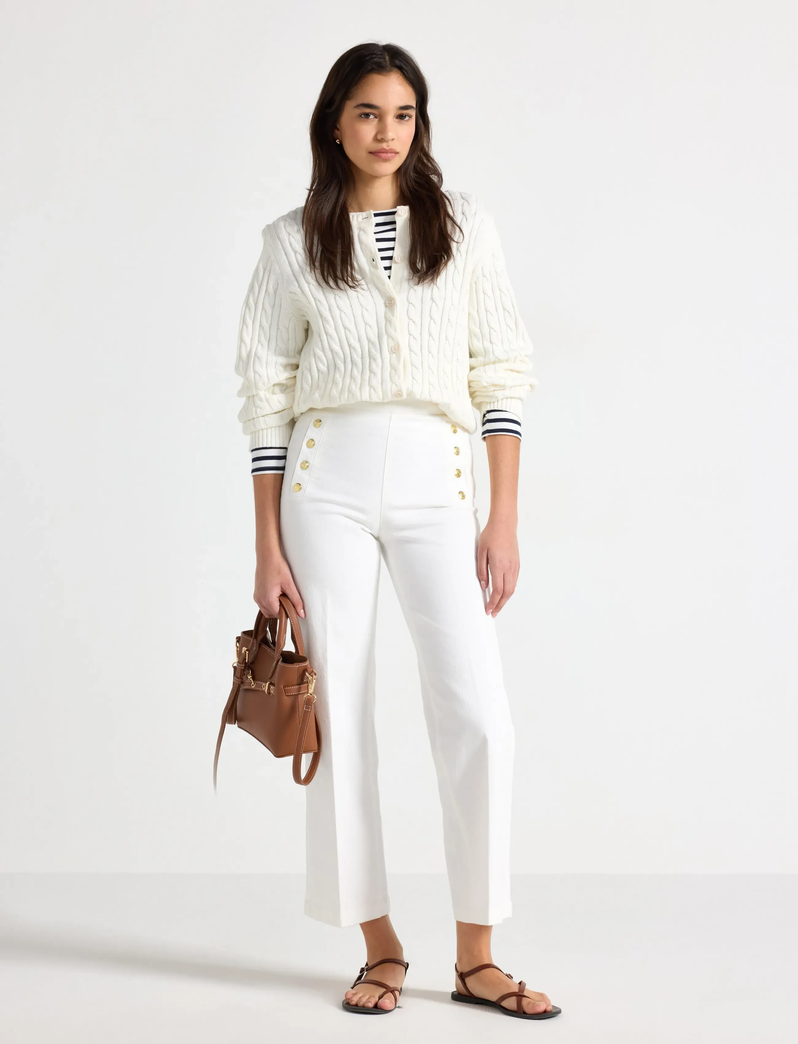 Lindex Wide trousers with cropped length - Lindex - OFF WHITE / gold