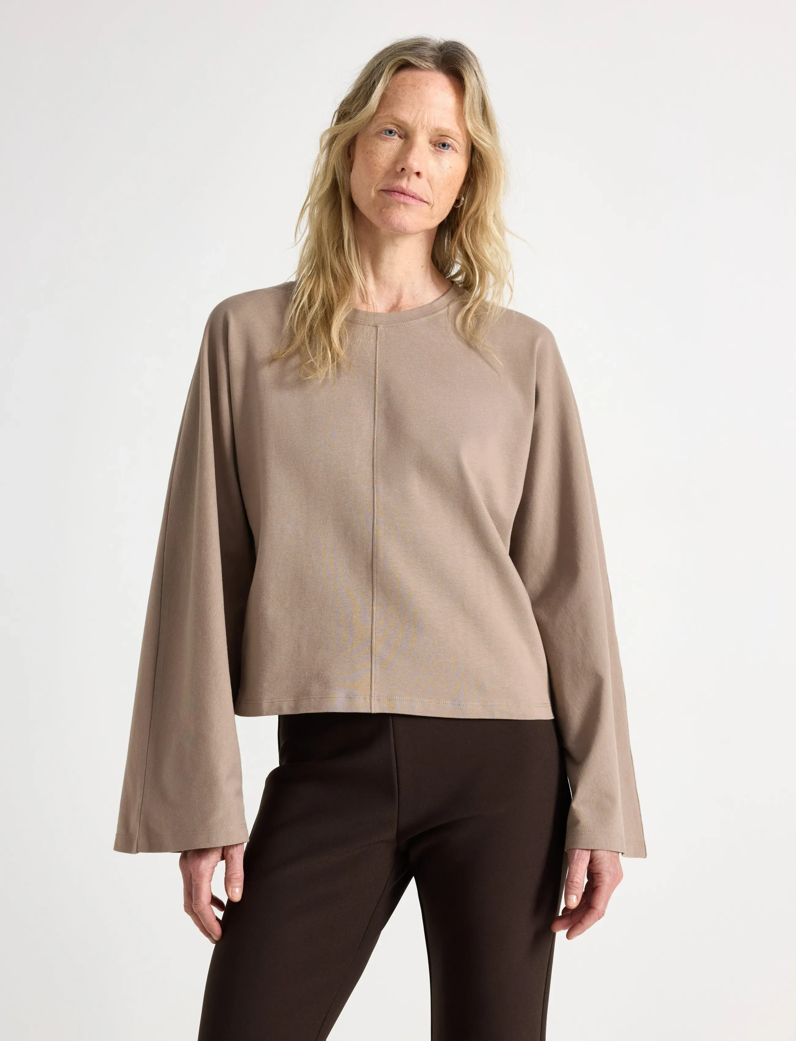 Lindex Jersey top with wide sleeves - Crop Tops - LIGHT DUSTY KHAKI / beige